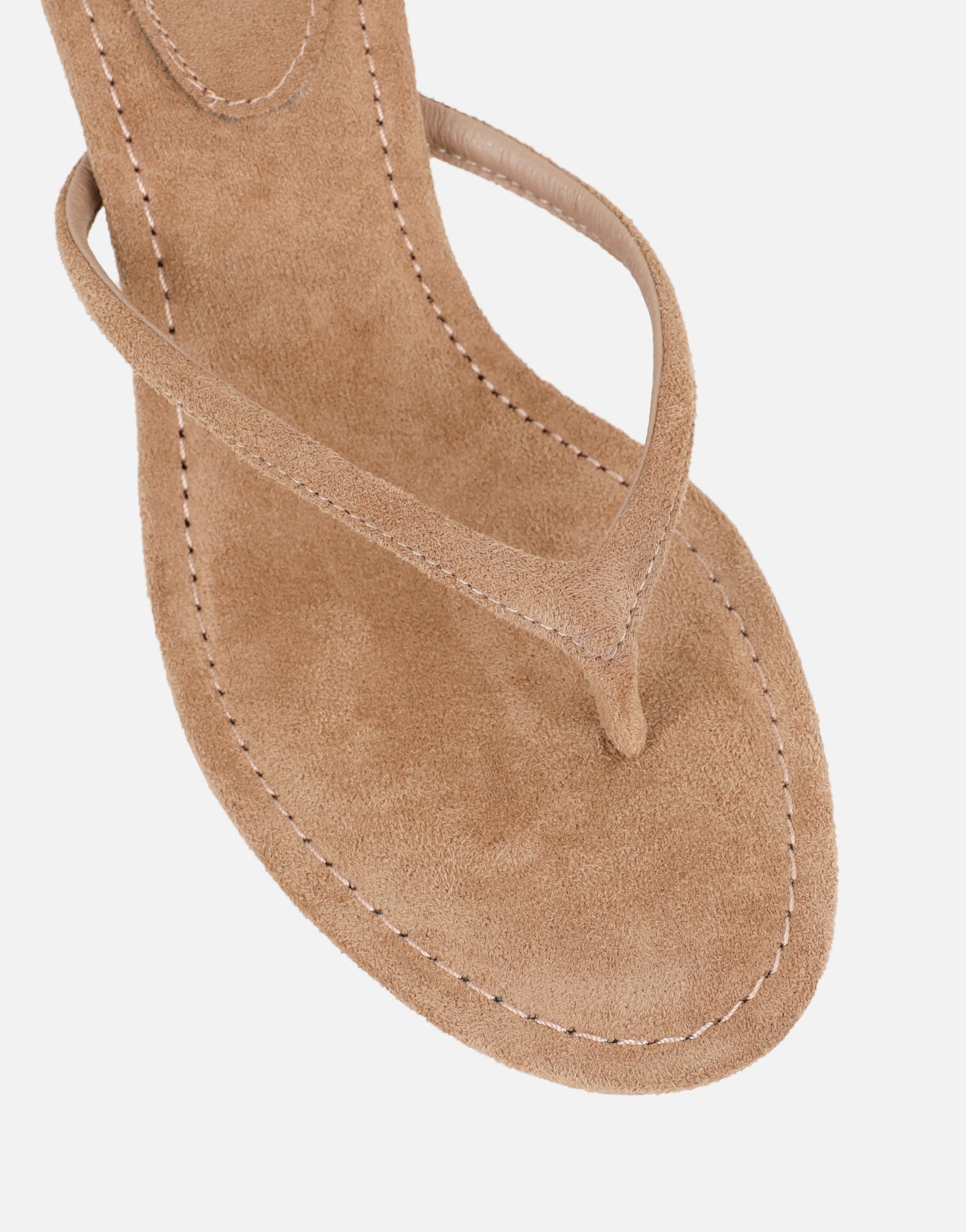 Tramonto Beige Suede Toe Post Heeled Mules | SIMMI London