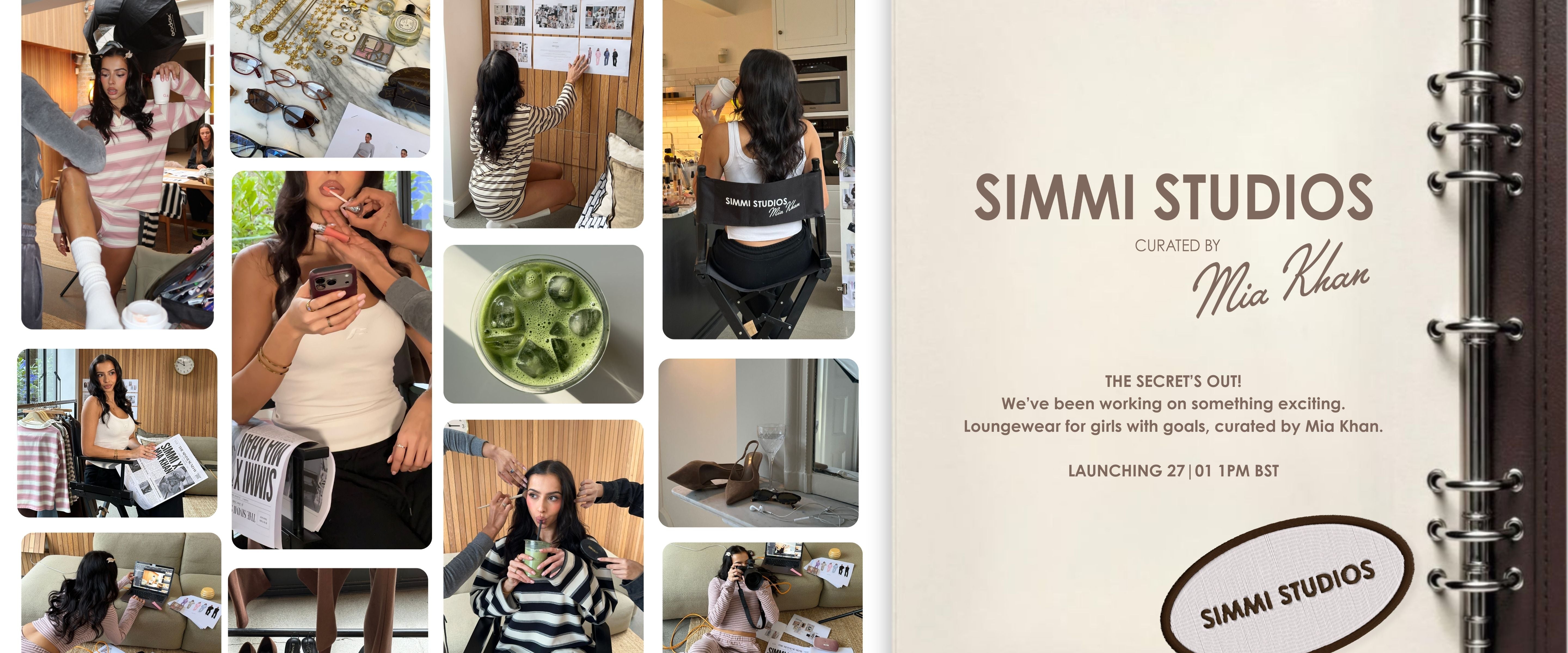 Promotional poster for Simmi Studios with a collage of photos and text.