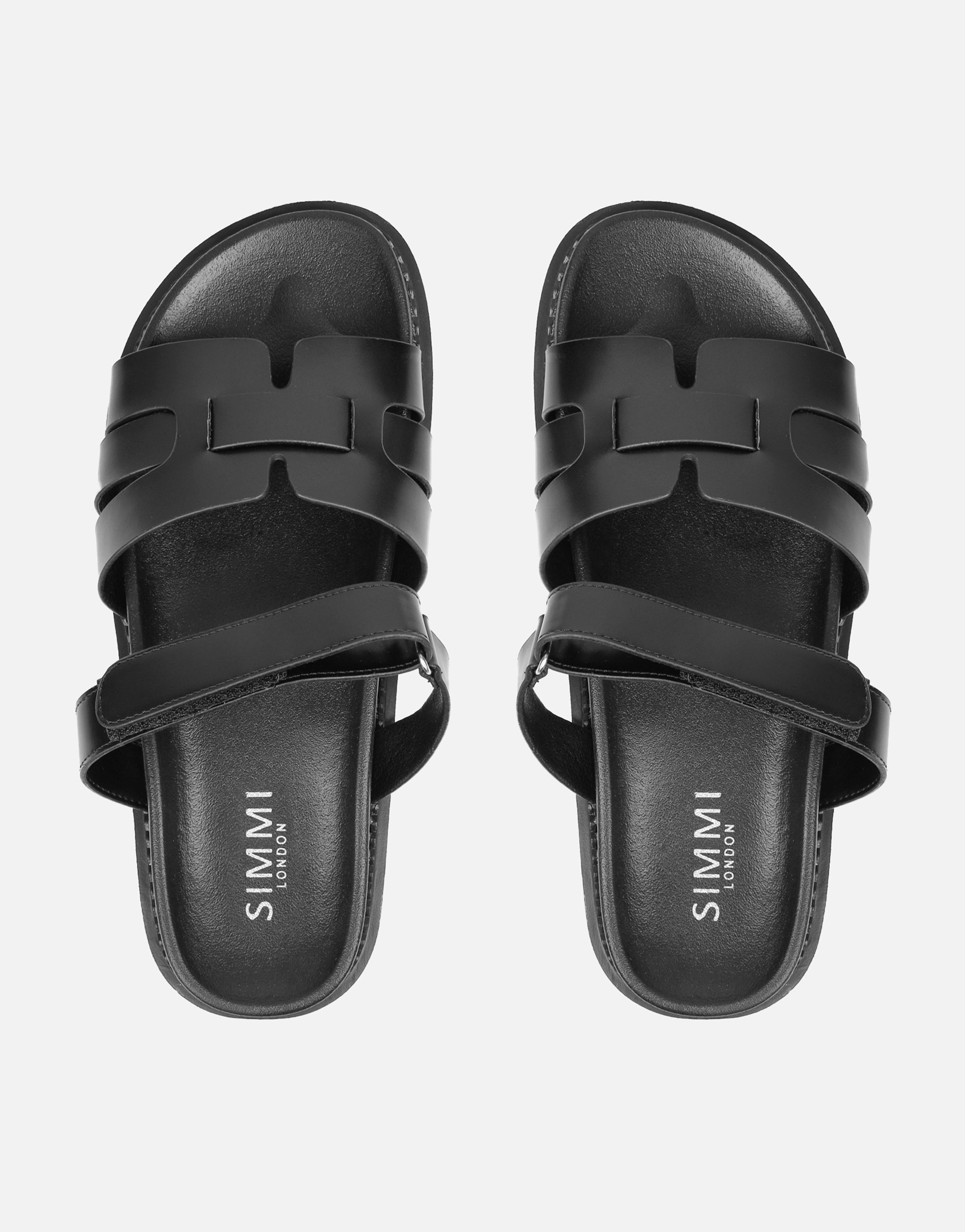 Adelle Black Chunky Strap Footbed Slides | SIMMI London
