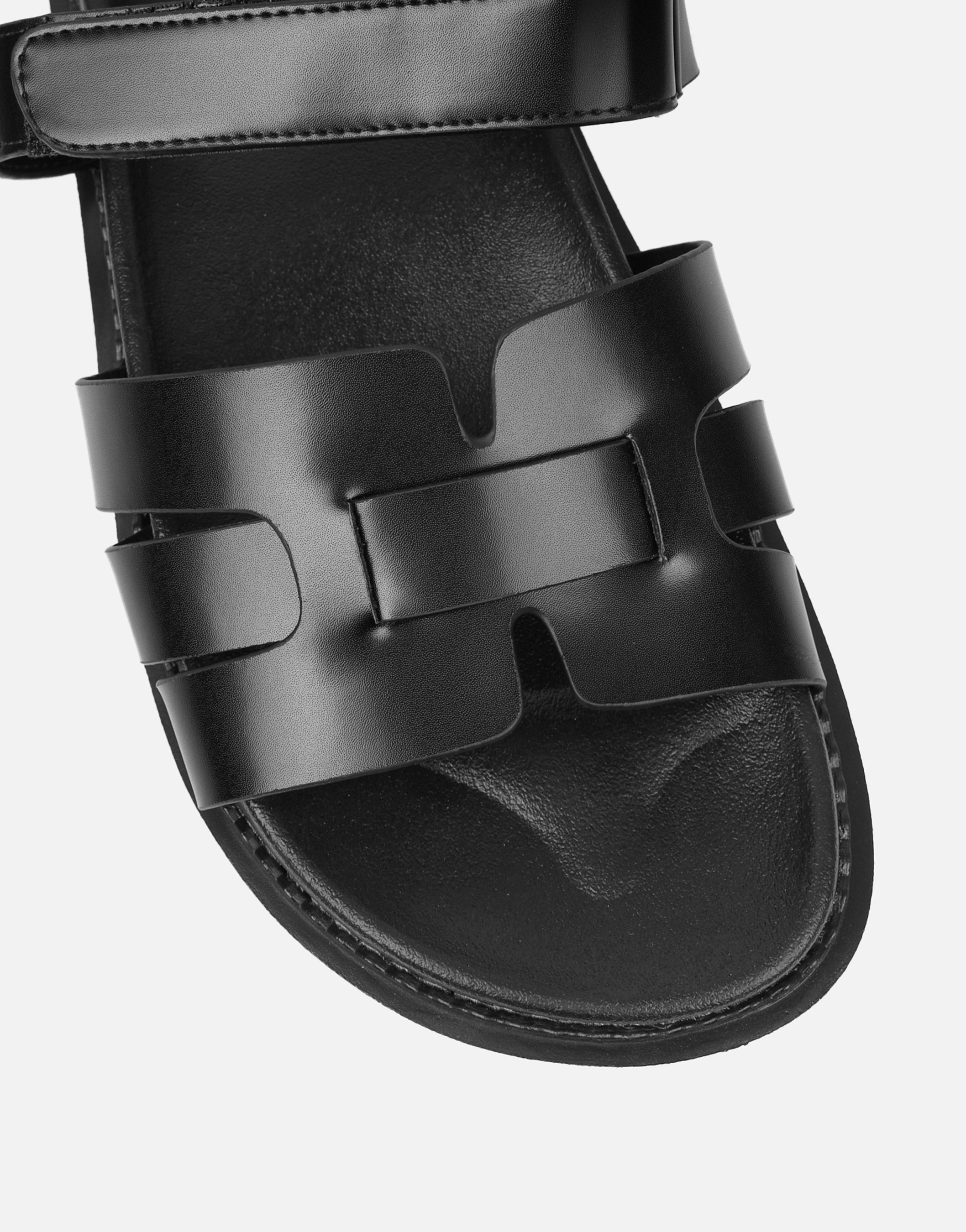 Adelle Black Chunky Strap Footbed Slides | SIMMI London
