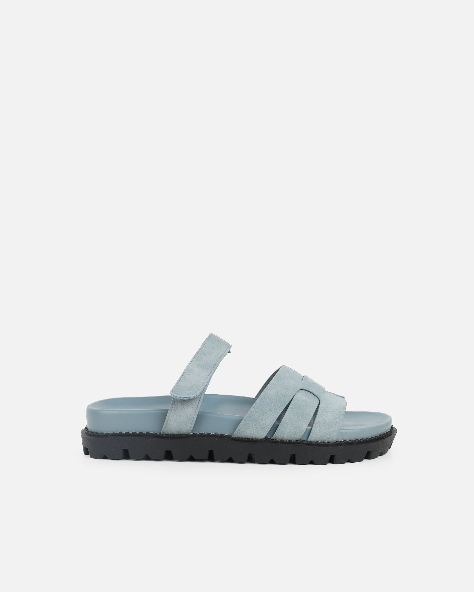 Adelle Blue Nubuck Chunky Footbed Slides | SIMMI London