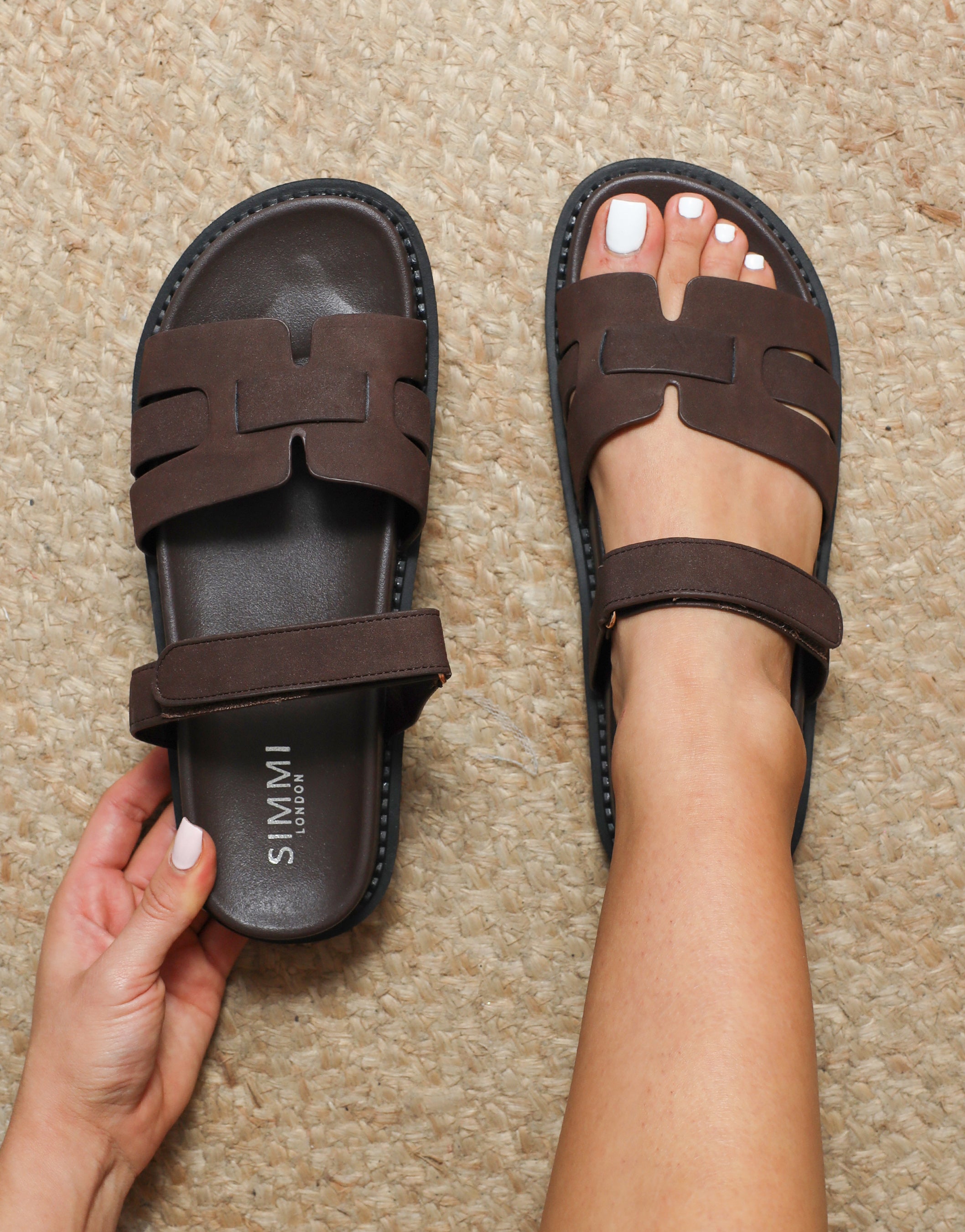 Adelle Brown Nubuck Chunky Footbed Slides | SIMMI London