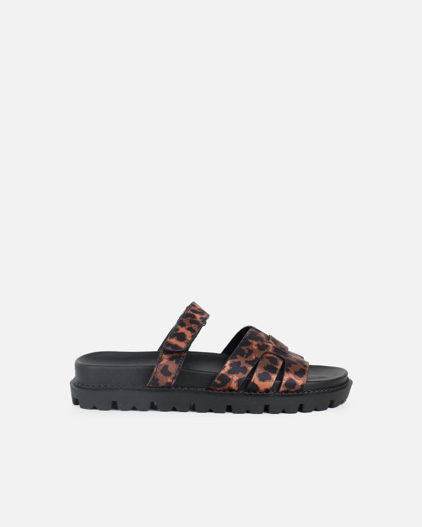 Adelle Leopard Satin Chunky Footbed Slides | SIMMI London