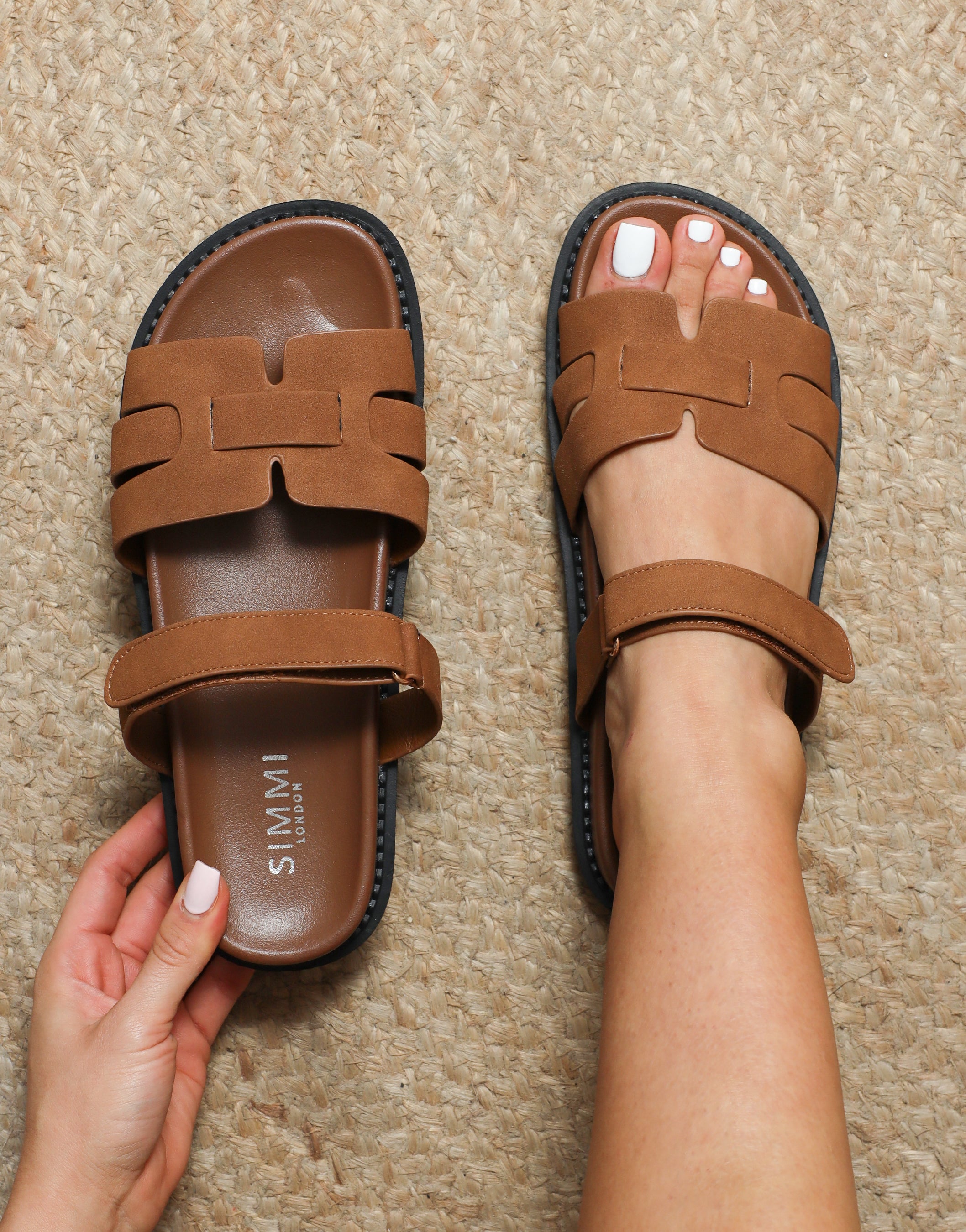 Adelle Tan Nubuck Chunky Footbed Slides | SIMMI London