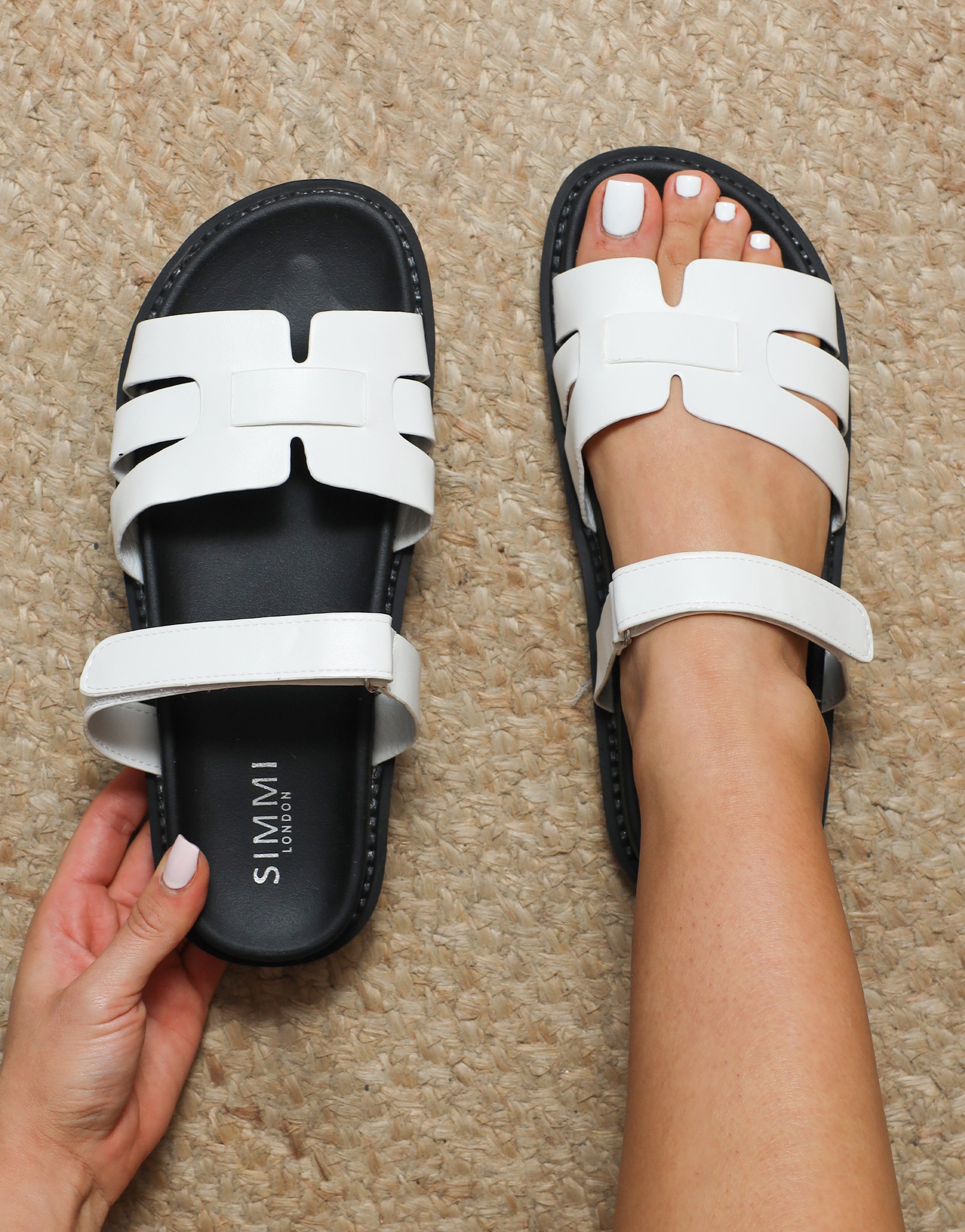 Adelle White Box Chunky Footbed Slides | SIMMI London