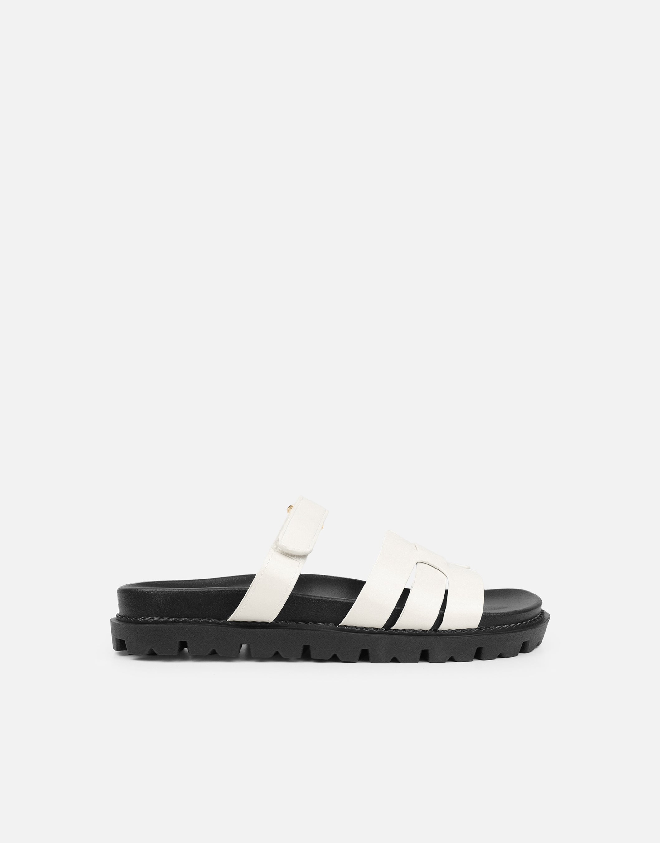 Adelle White Box Chunky Footbed Slides | SIMMI London