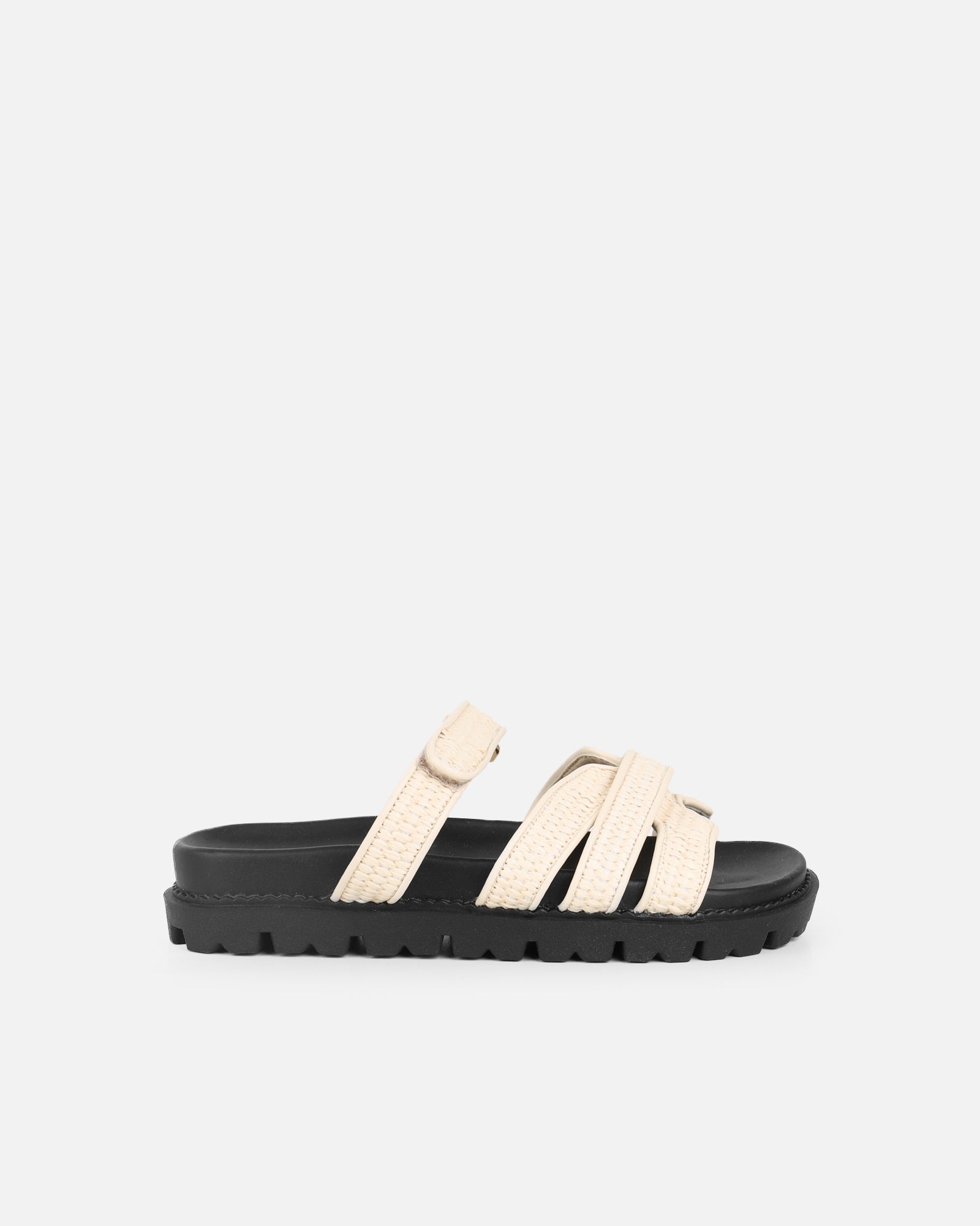 Veil Beige Raffia Chunky Sliders | SIMMI London