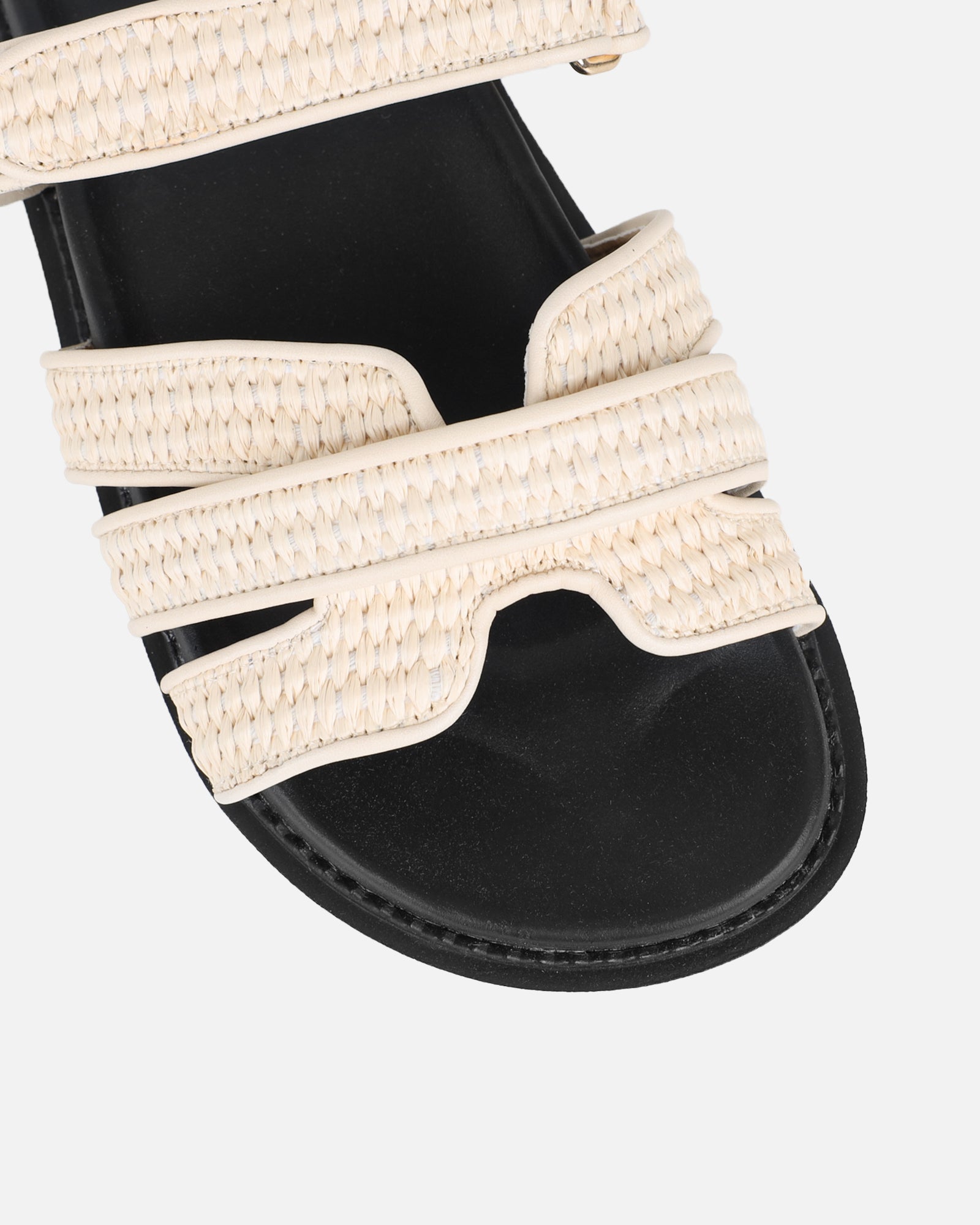 Veil Beige Raffia Chunky Sliders | SIMMI London