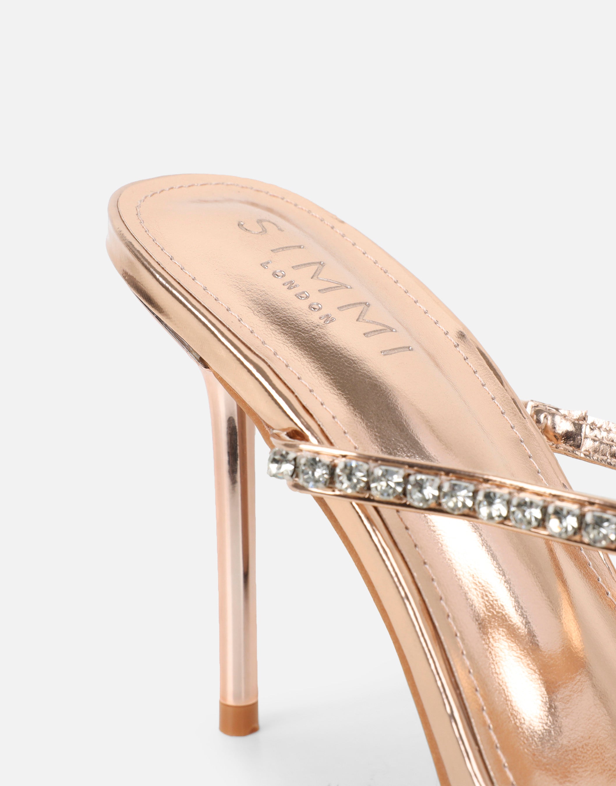 Carnie Rose Gold Metallic Diamante Mules | SIMMI London