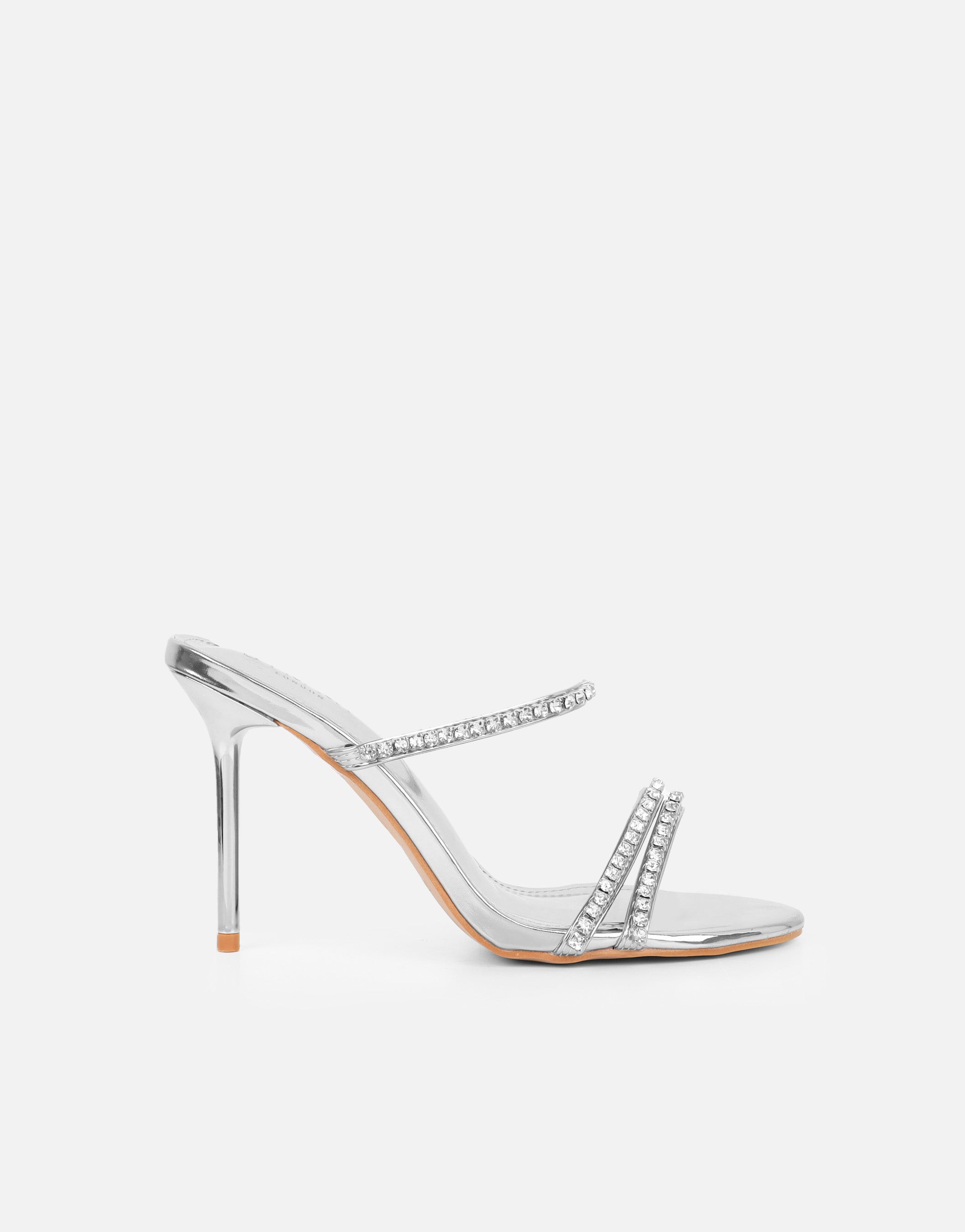 Carnie Silver Mirror Mules | SIMMI London
