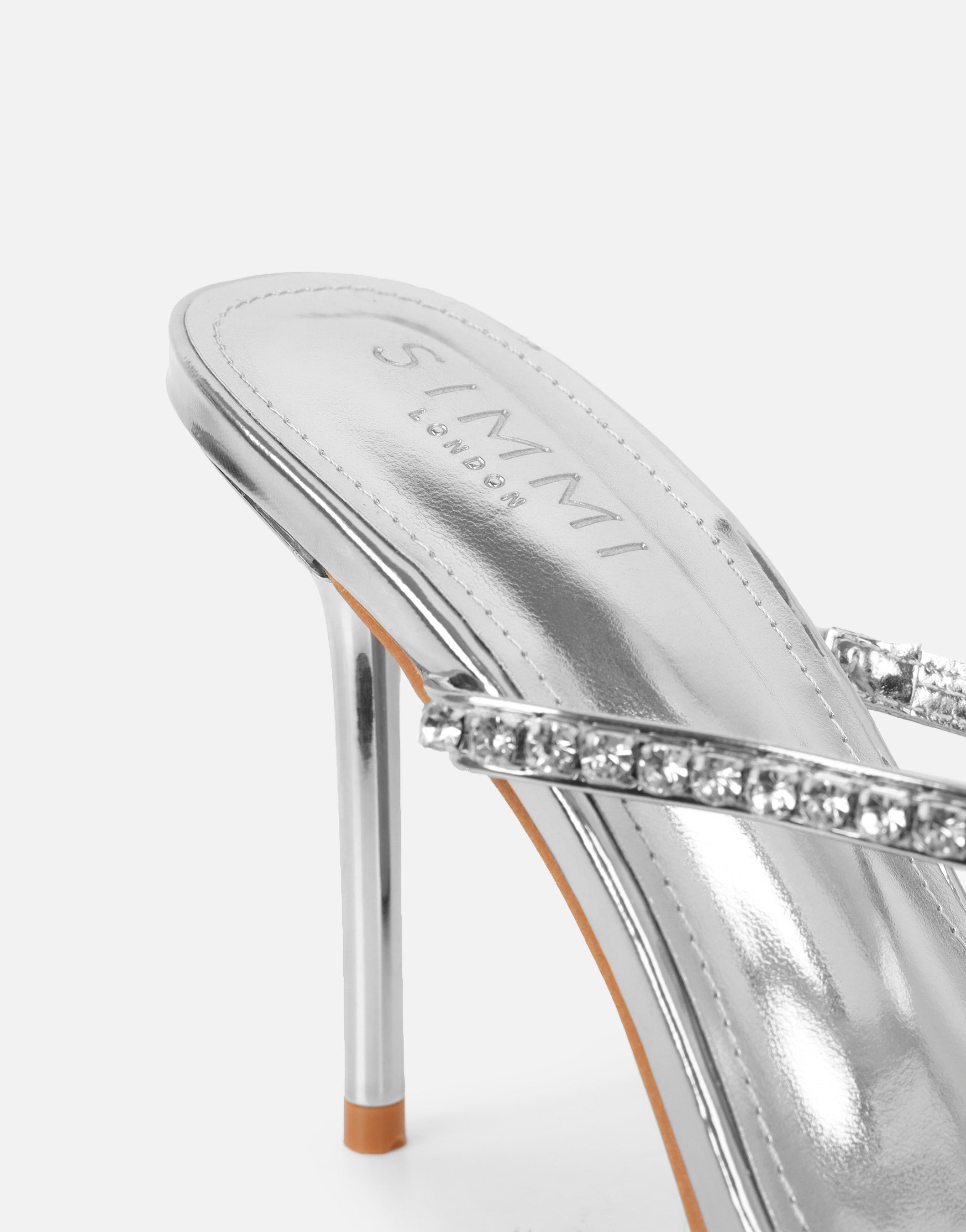 Carnie Silver Mirror Mules | SIMMI London