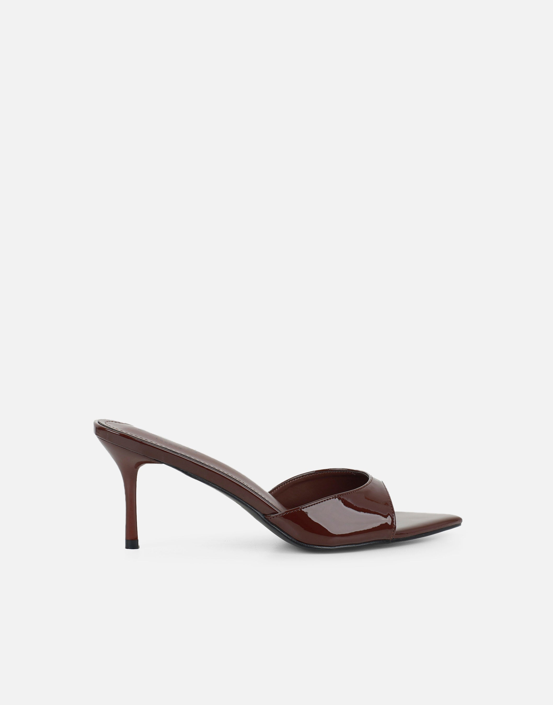 Jerez Brown Patent Peep Toe Heeled Sandals Wide Fit | SIMMI London