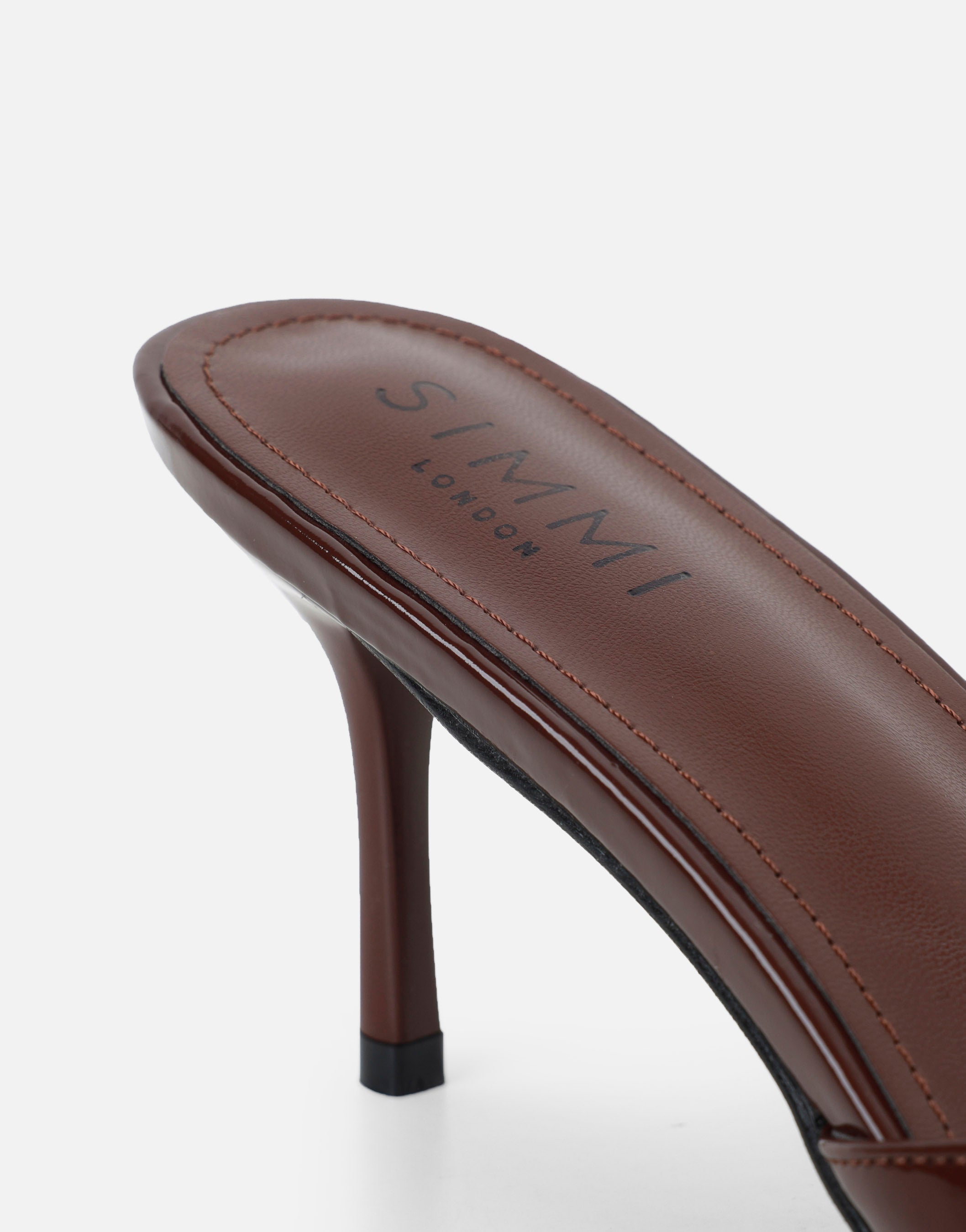 Jerez Brown Patent Peep Toe Heeled Sandals Wide Fit | SIMMI London