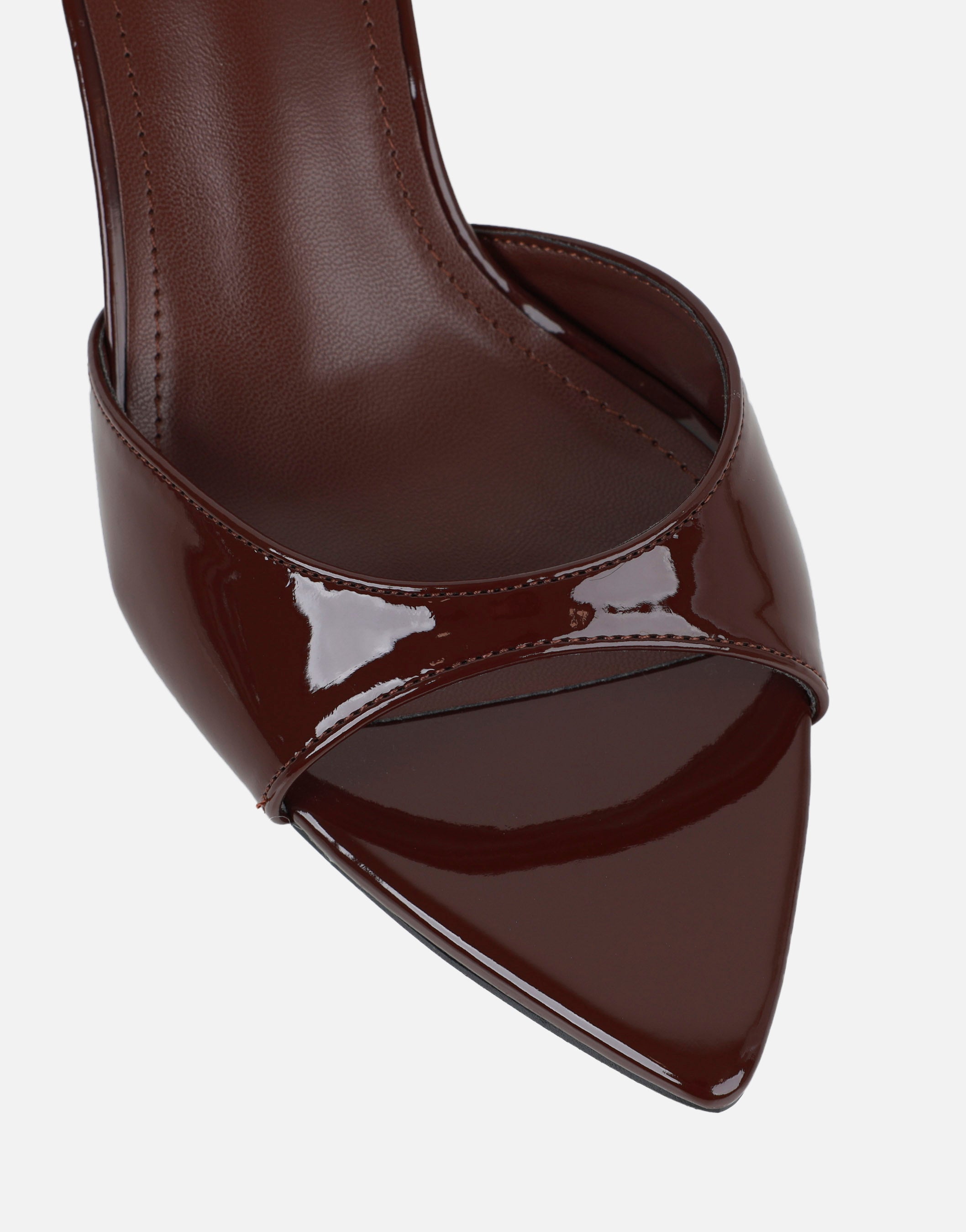Jerez Brown Patent Peep Toe Heeled Sandals Wide Fit | SIMMI London