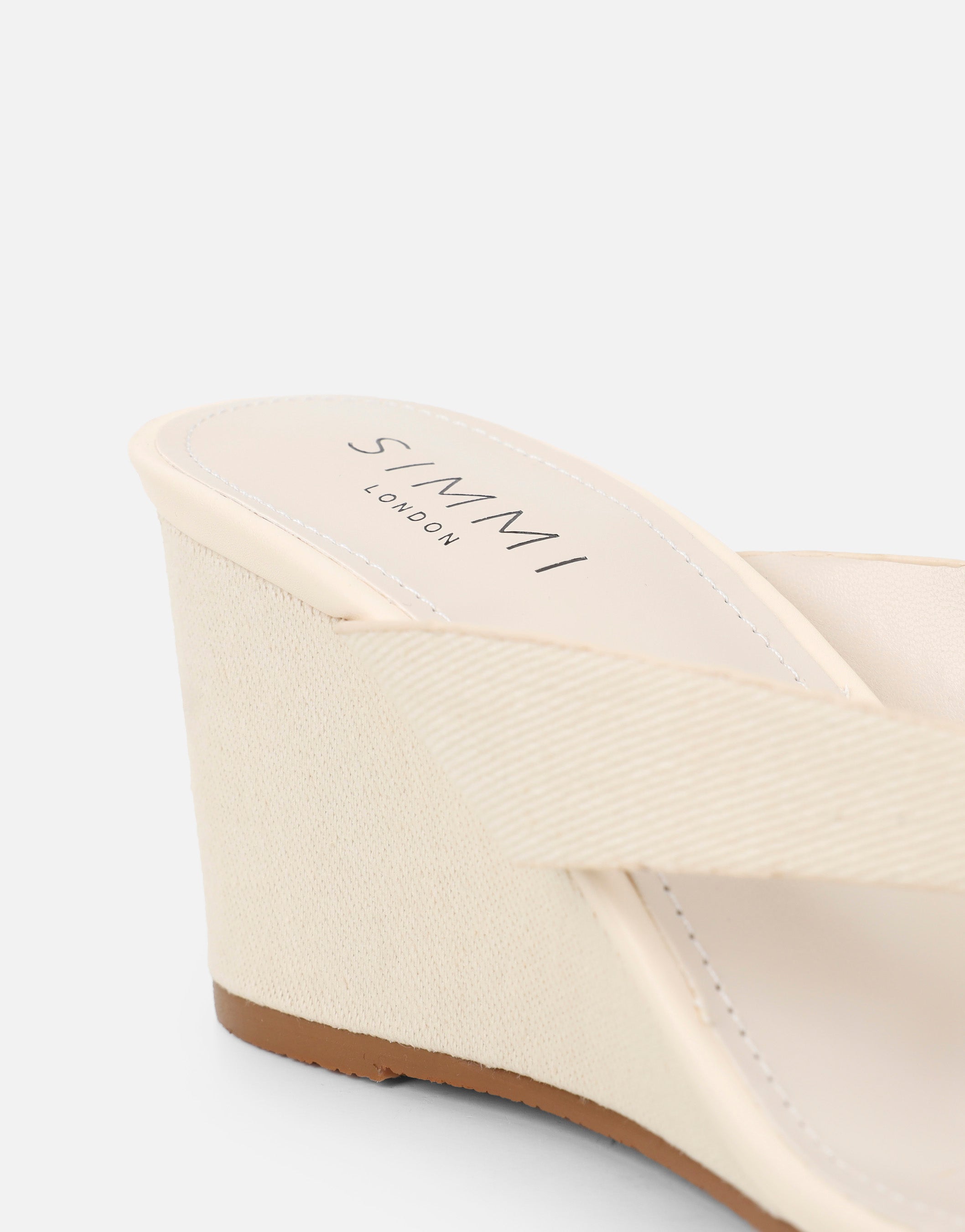 Jules Beige Denim Toe Post Wedge Sandals Wide Fit | SIMMI London