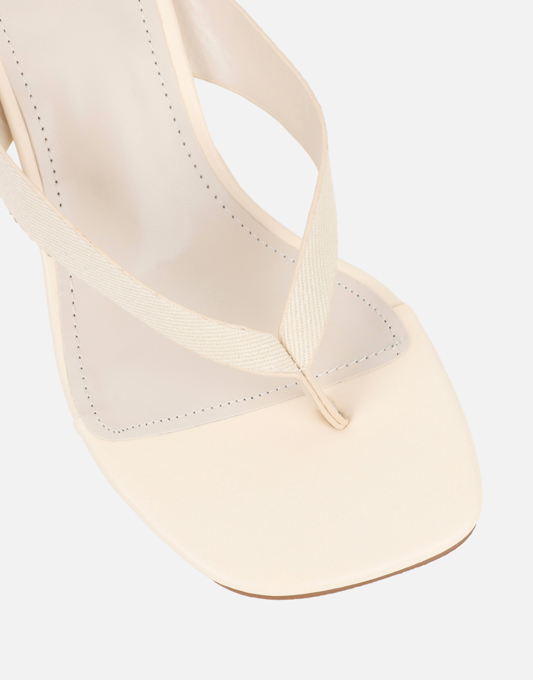 Jules Beige Denim Toe Post Wedge Sandals Wide Fit | SIMMI London