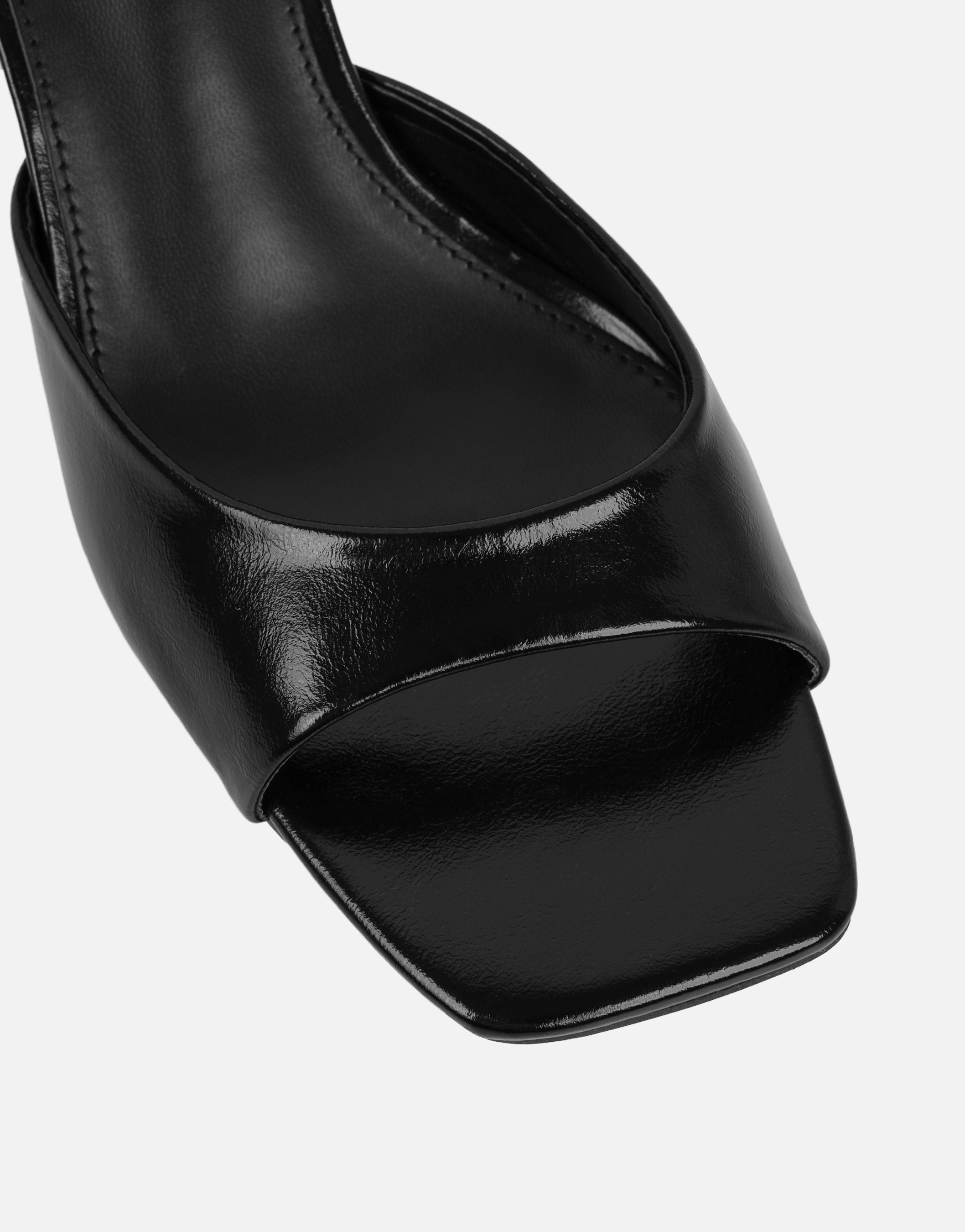Yuhi Black Square Toe Heeled Mules | SIMMI London