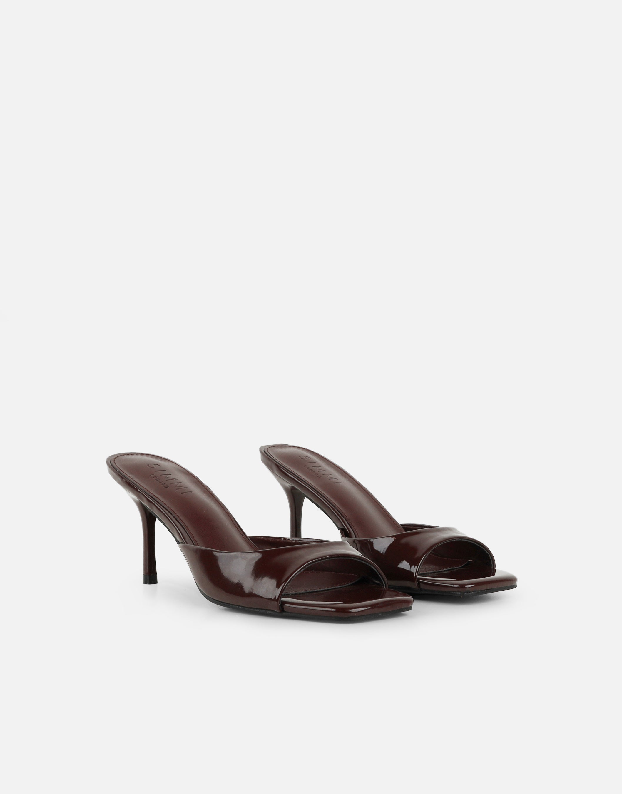 Yuhi Brown Patent Mule Heels | SIMMI London