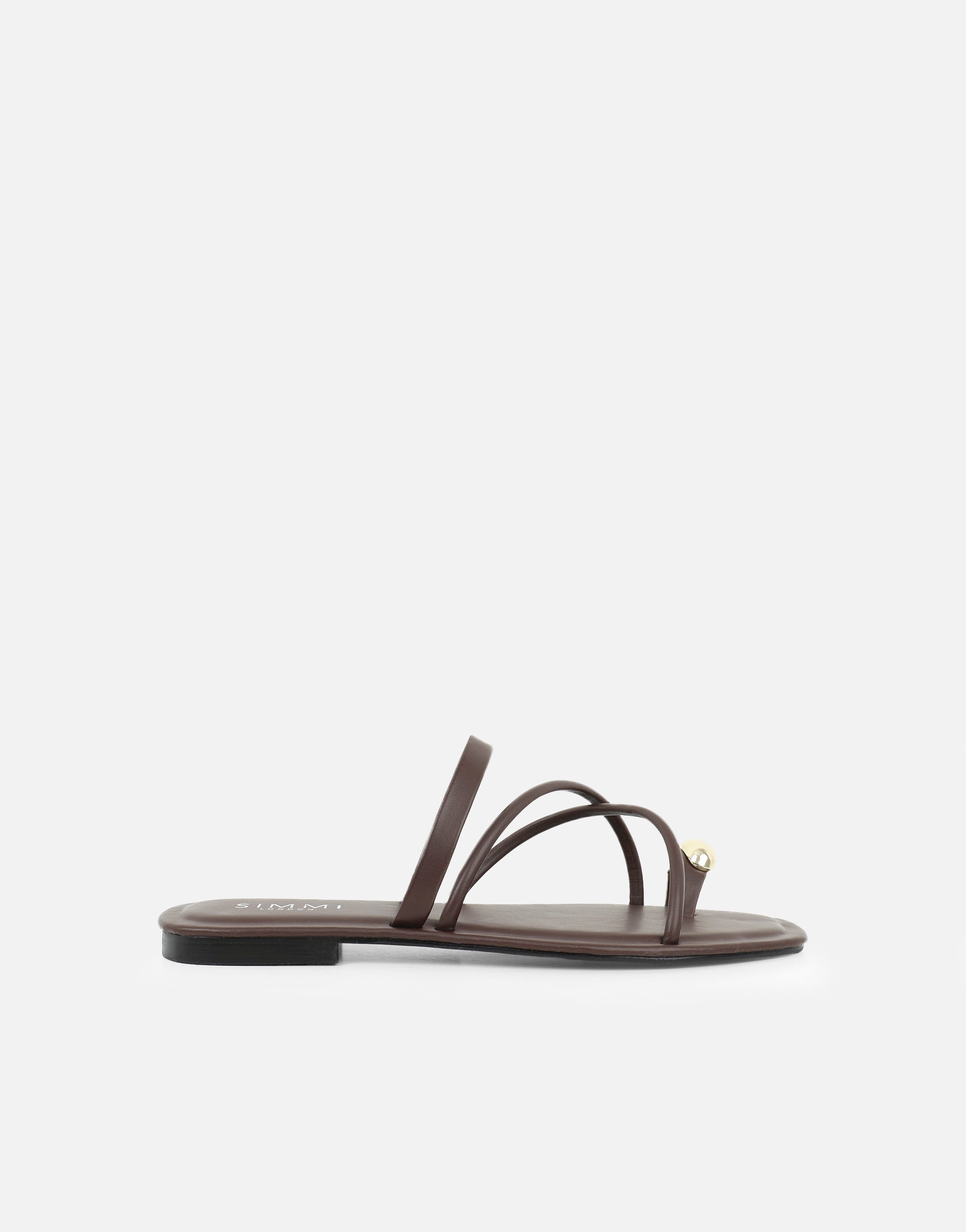 Zina Brown Gold Toe Detail Flat Sandals | SIMMI London