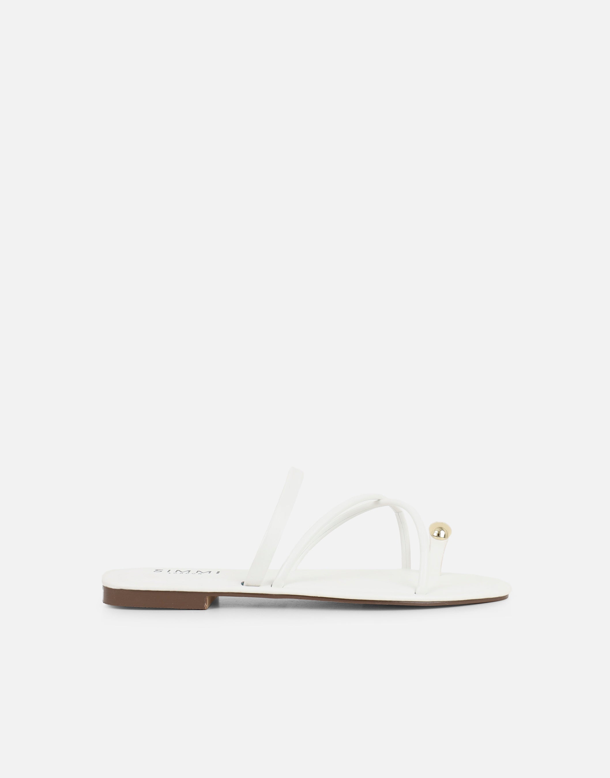 Zina White Gold Toe Detail Flat Sandals | SIMMI London