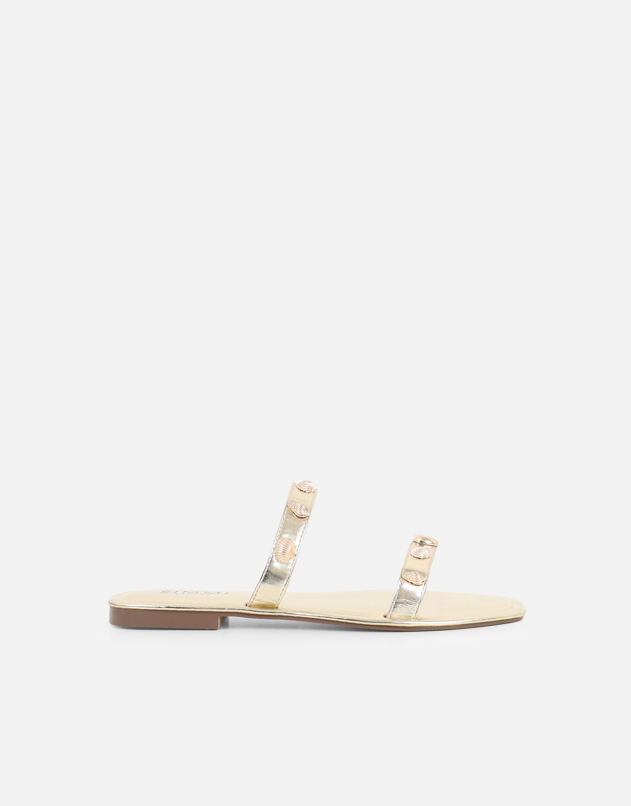 Chiara Gold Embellished Flat Sandals | SIMMI London