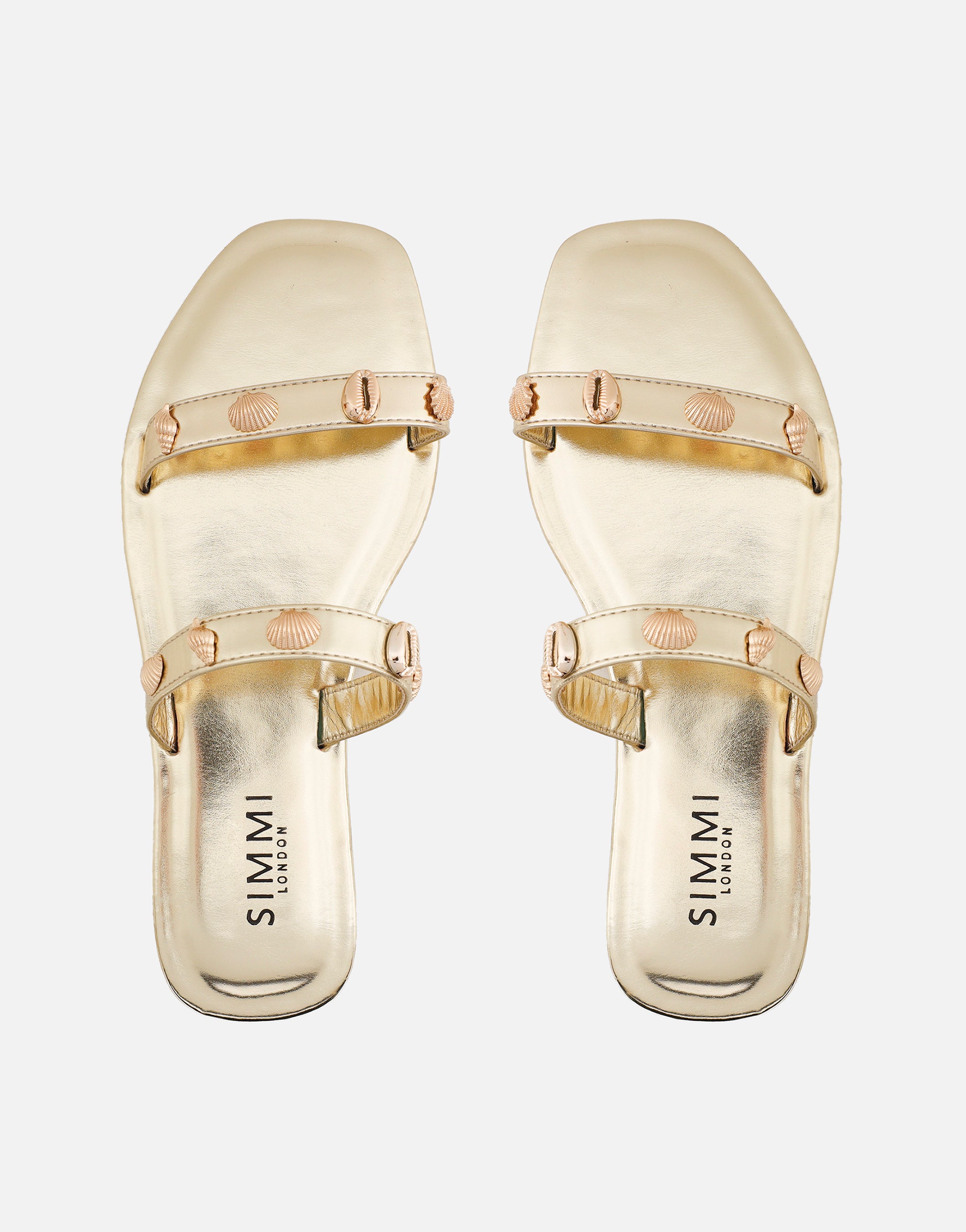 Chiara Gold Embellished Flat Sandals | SIMMI London