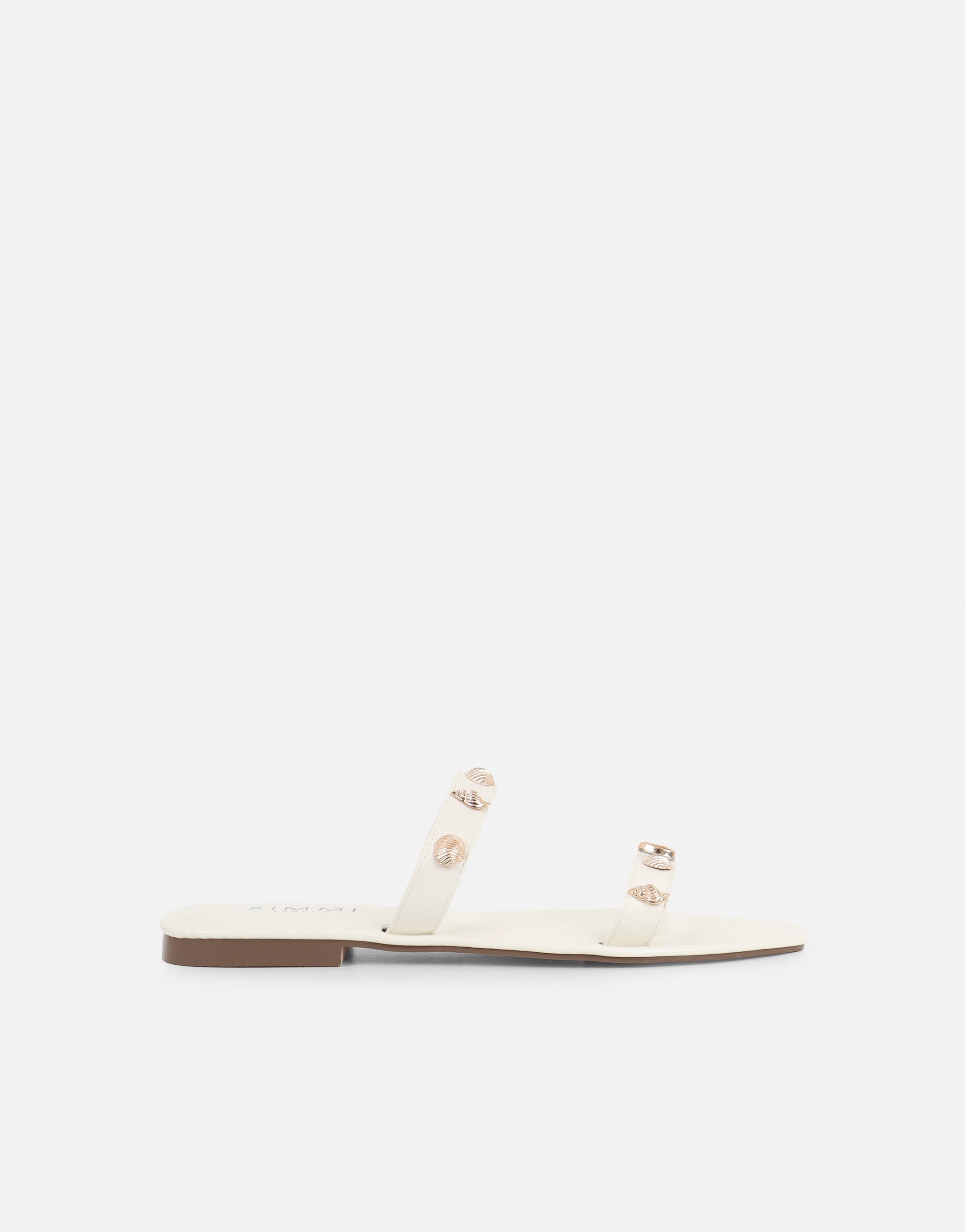 Chiara White Embellished Flat Sandals | SIMMI London