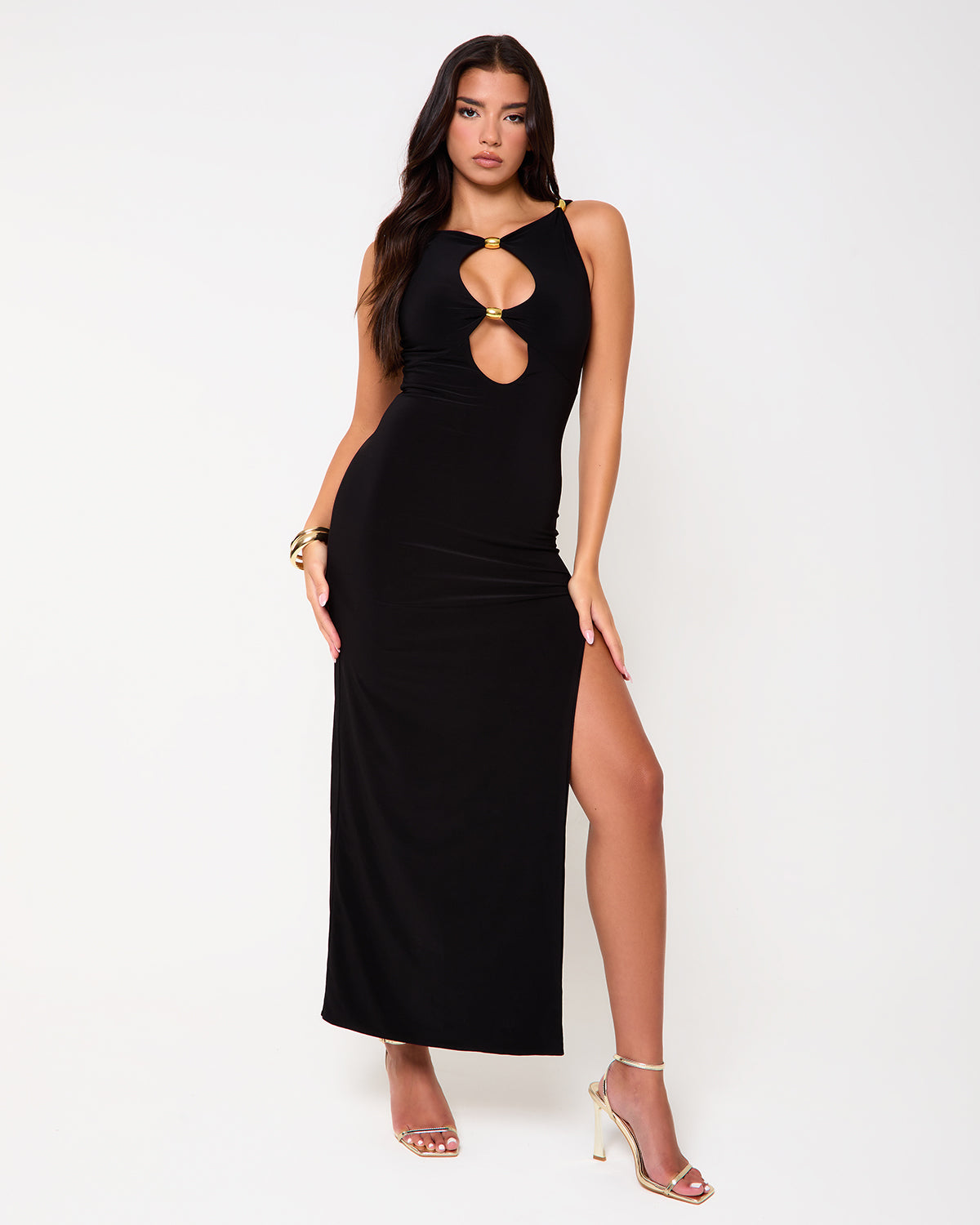 Downtown Black Cut Out Split Leg Maxi Dress | SIMMI London Downtown Black Cut Out Split Leg Maxi Dress | SIMMI London