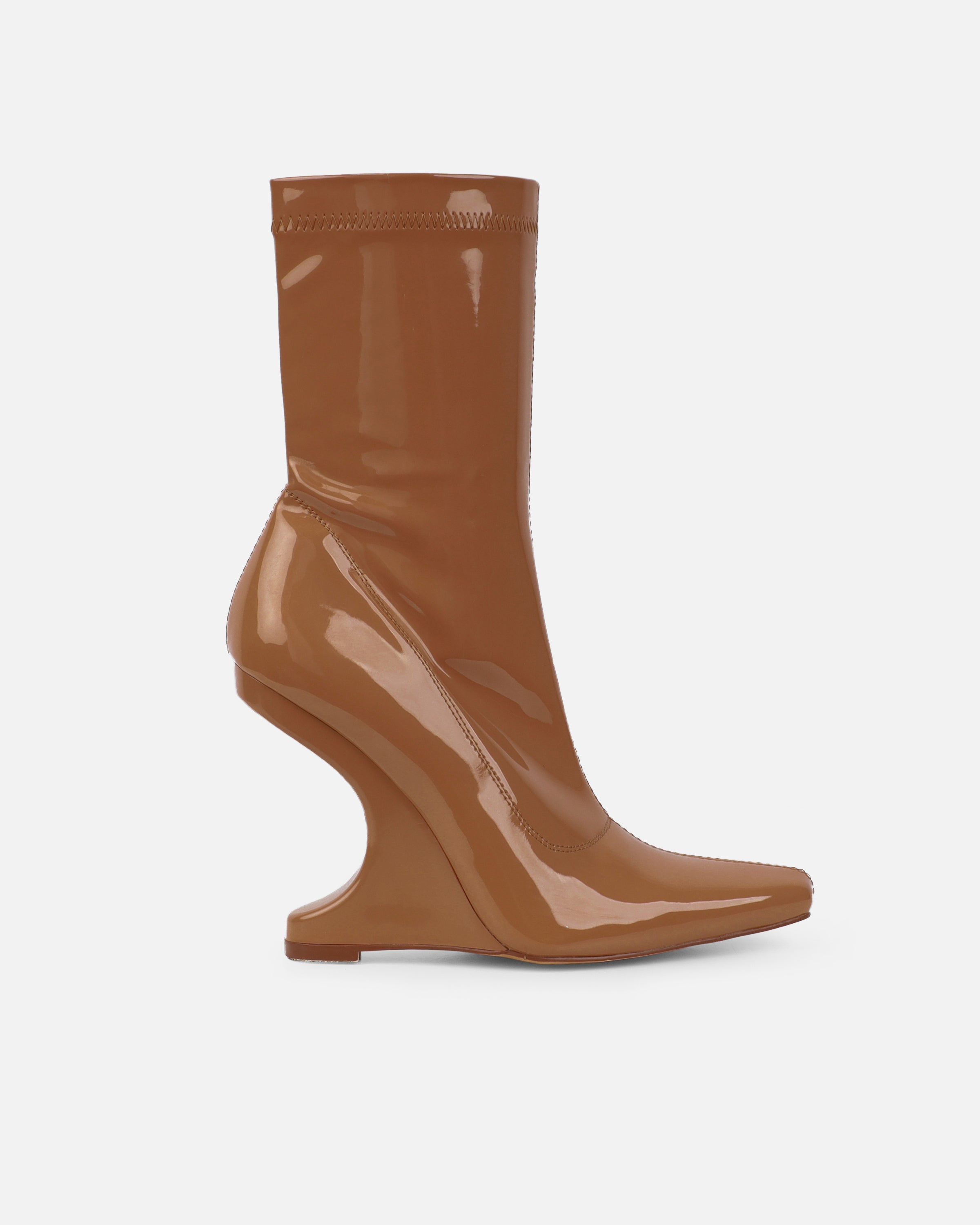 Abel Caramel Patent Wedge Heeled Ankle Boots | SIMMI London