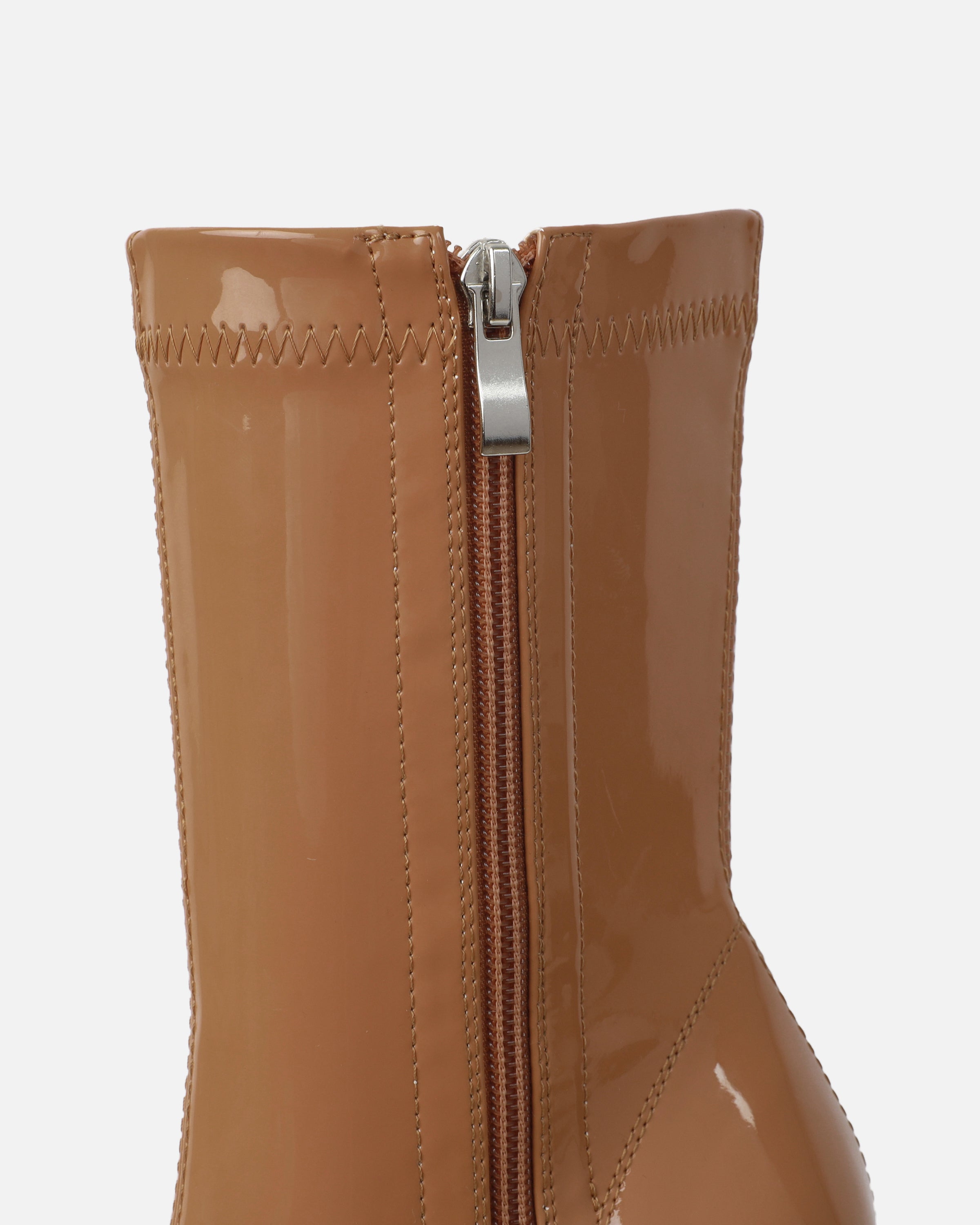 Abel Caramel Patent Wedge Heeled Ankle Boots | SIMMI London