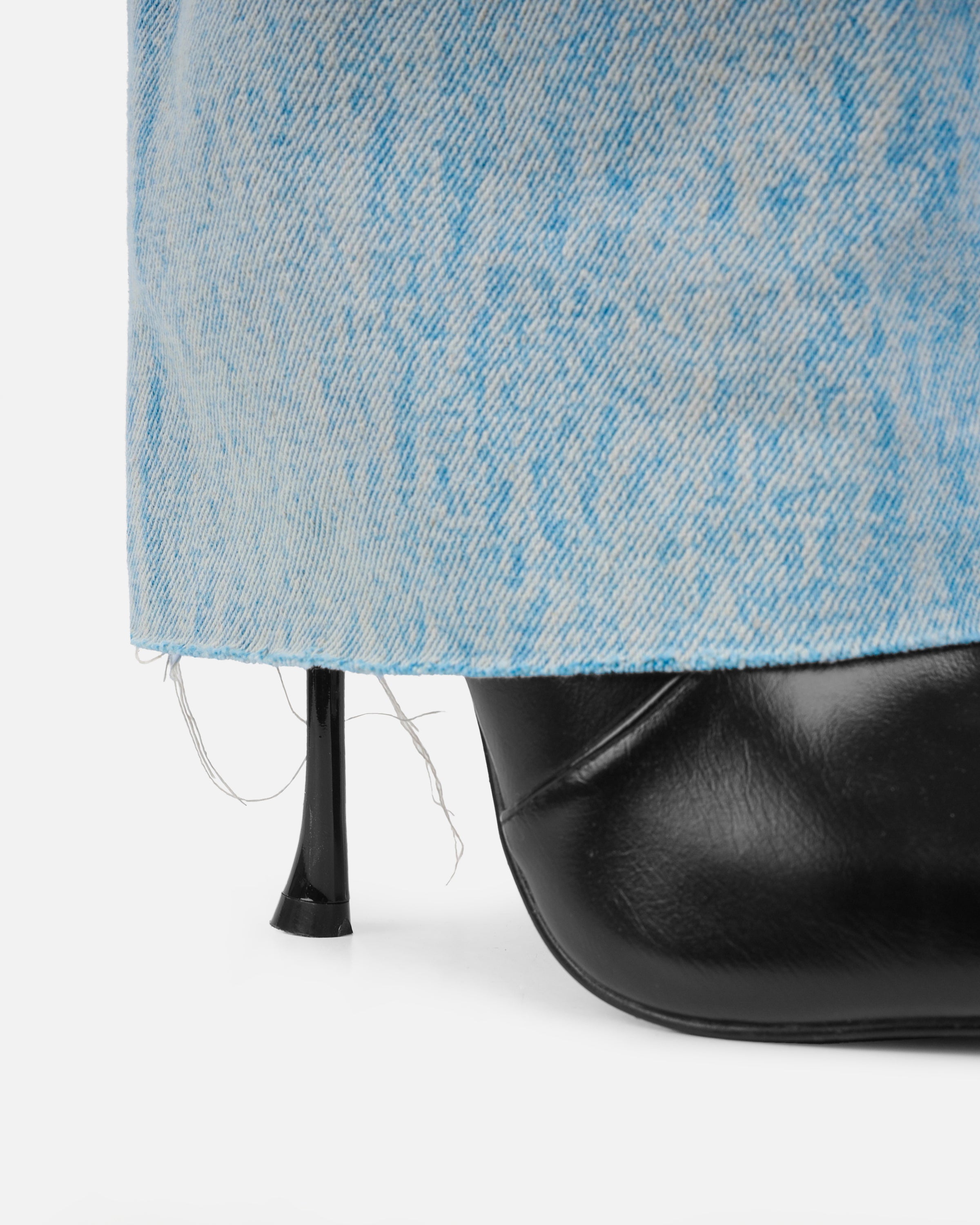 Fergal Denim And Black Fold Over Heeled Knee High Boots | SIMMI London