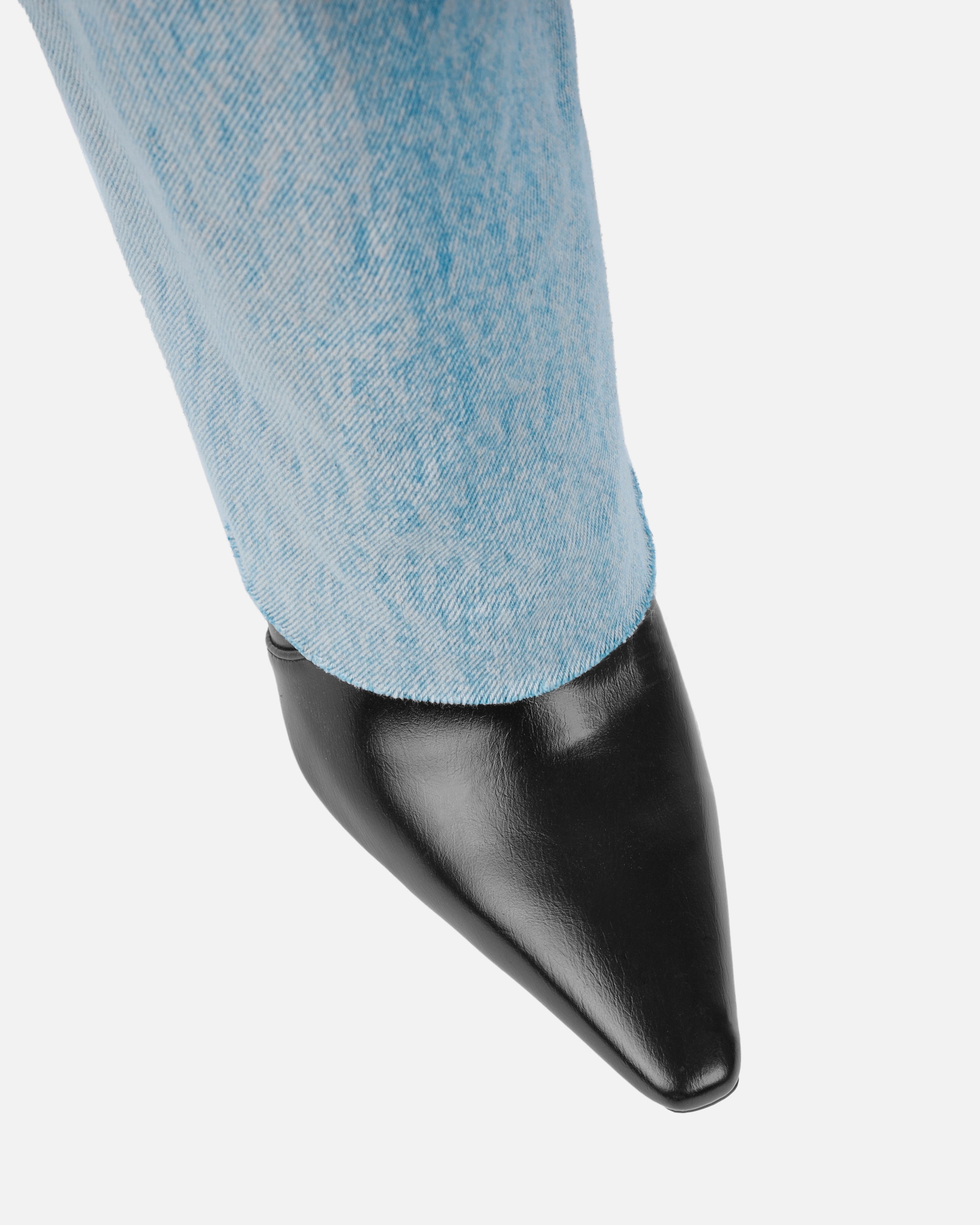 Fergal Denim And Black Fold Over Heeled Knee High Boots | SIMMI London