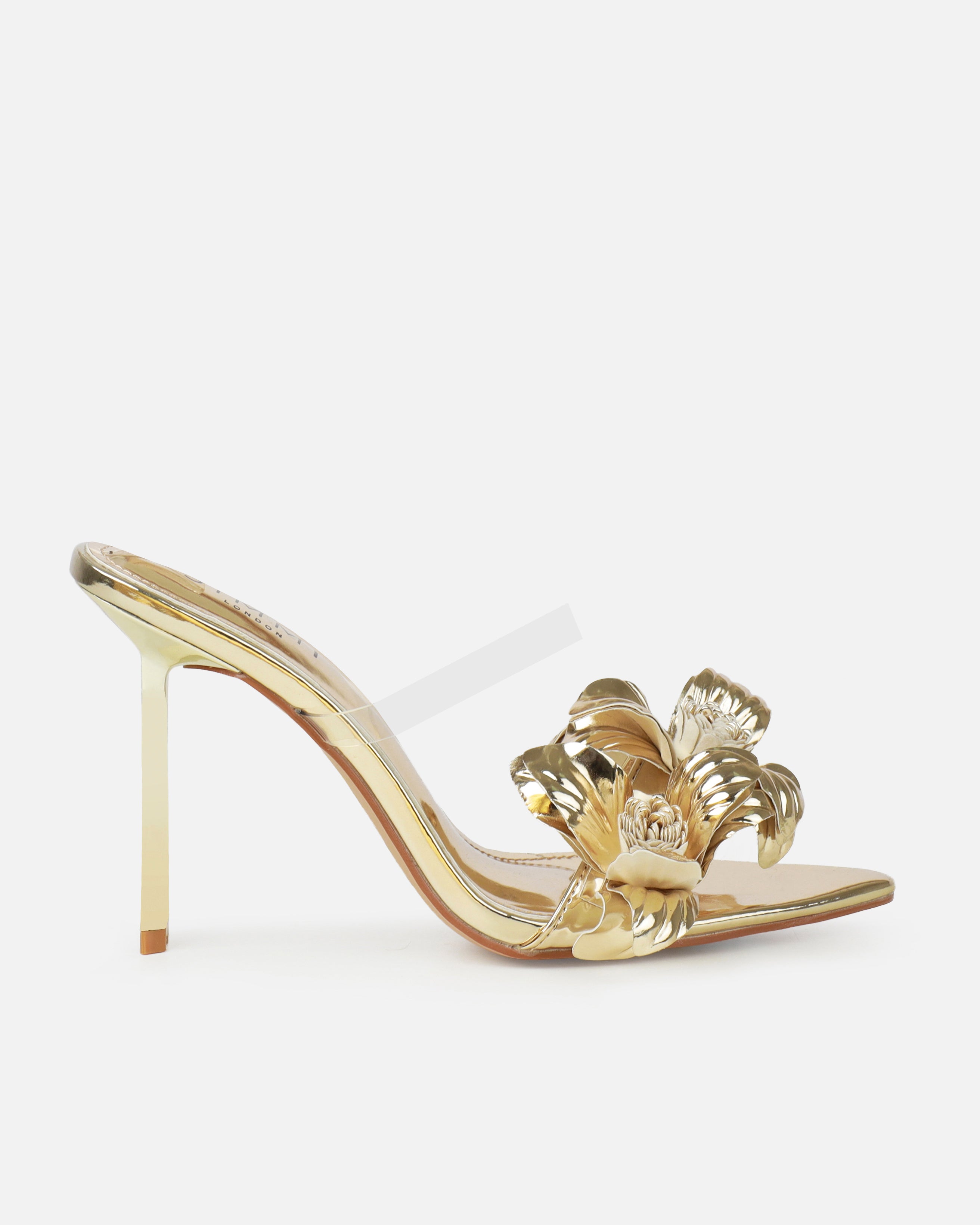 Acacia Gold Clear Flower Mules | SIMMI London