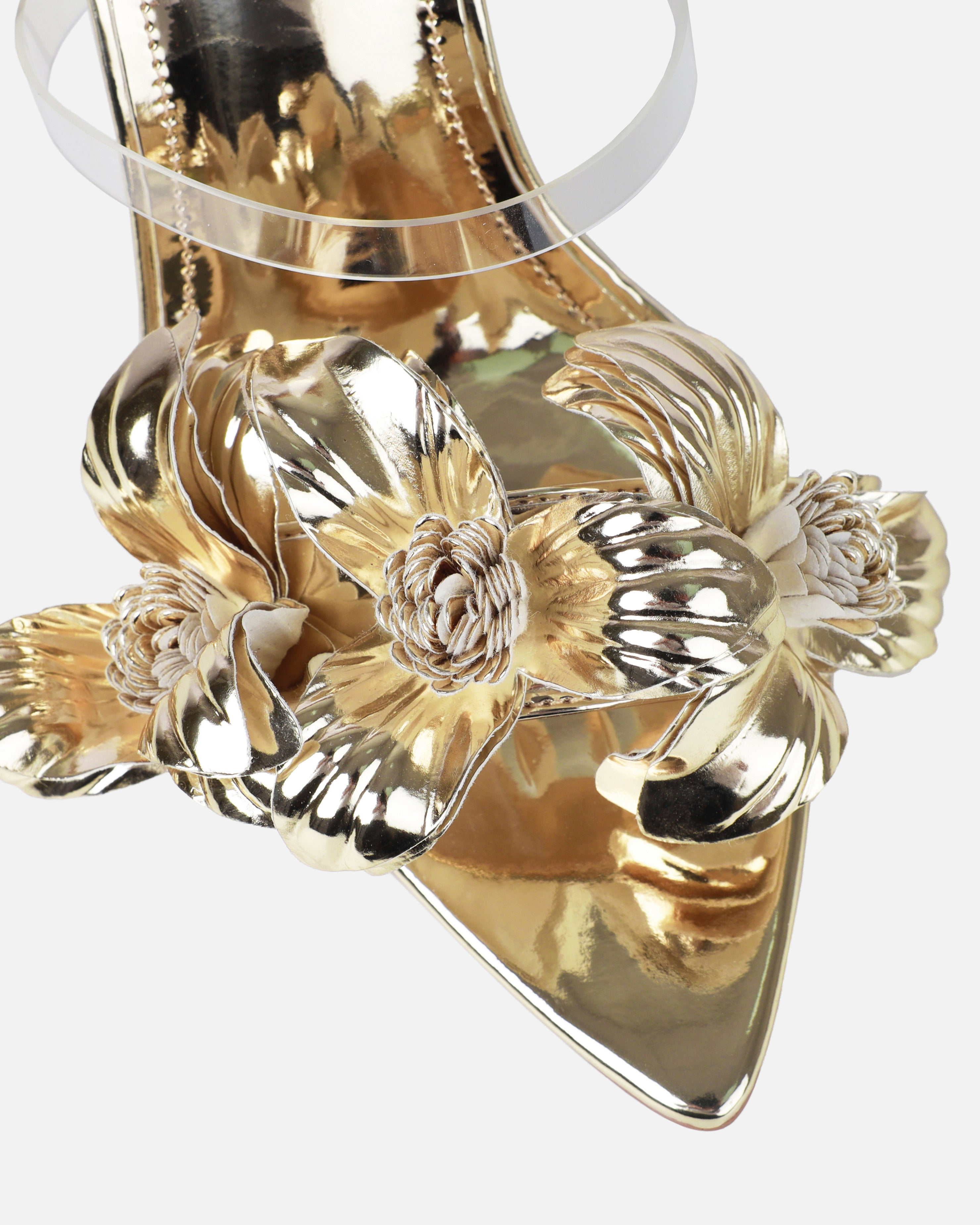 Acacia Gold Clear Flower Mules | SIMMI London
