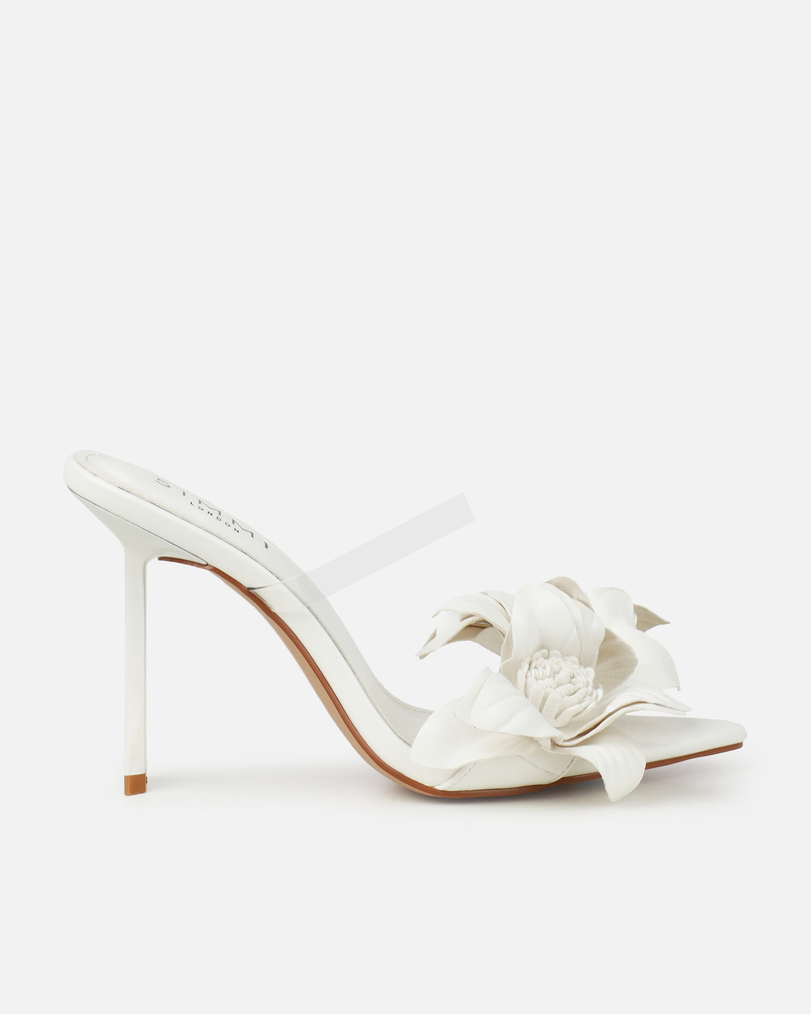 Acacia White Clear Flower Mules | SIMMI London