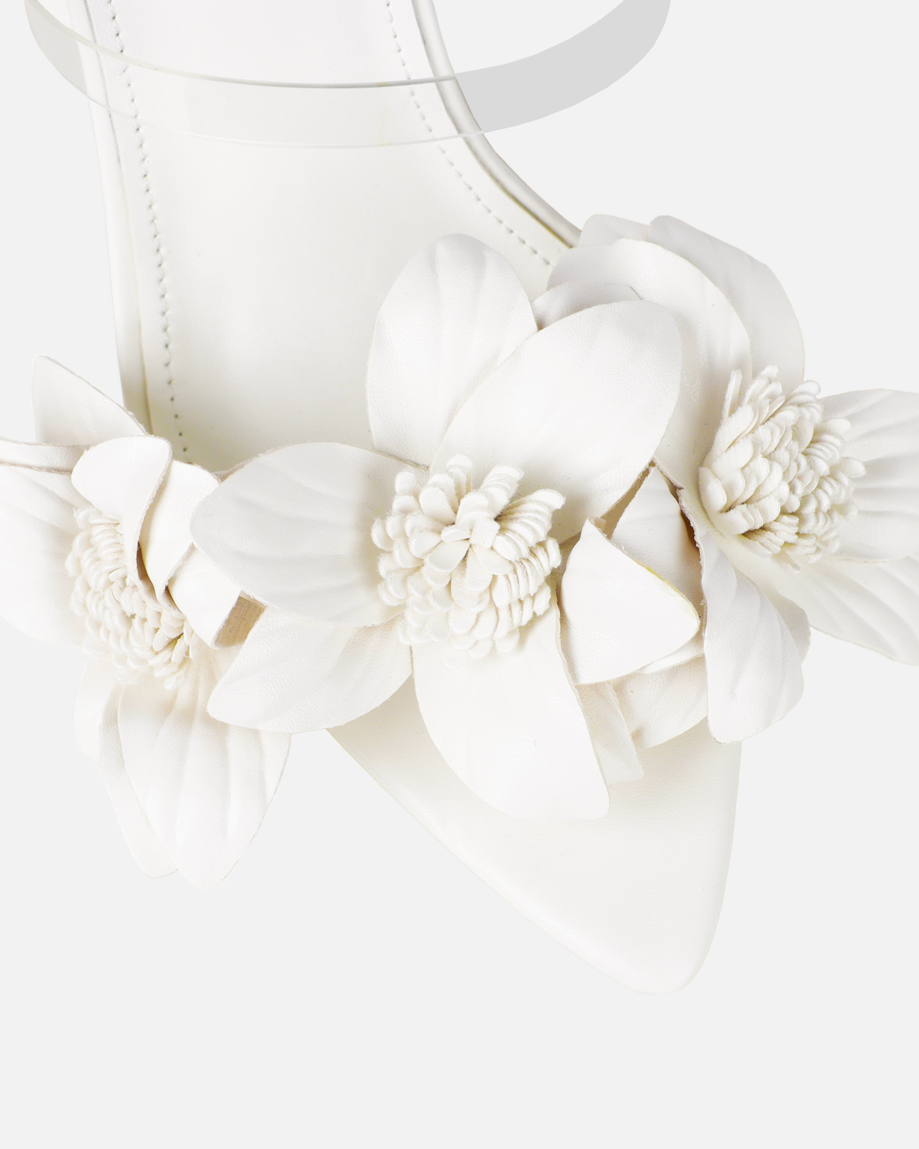 Acacia White Clear Flower Mules | SIMMI London
