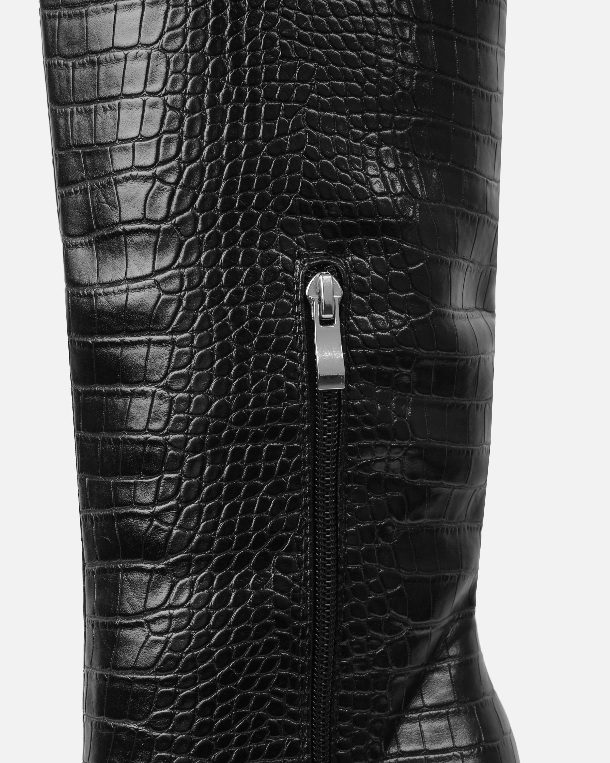 Adler Black Faux Croc Wedge Knee High Boots | SIMMI London