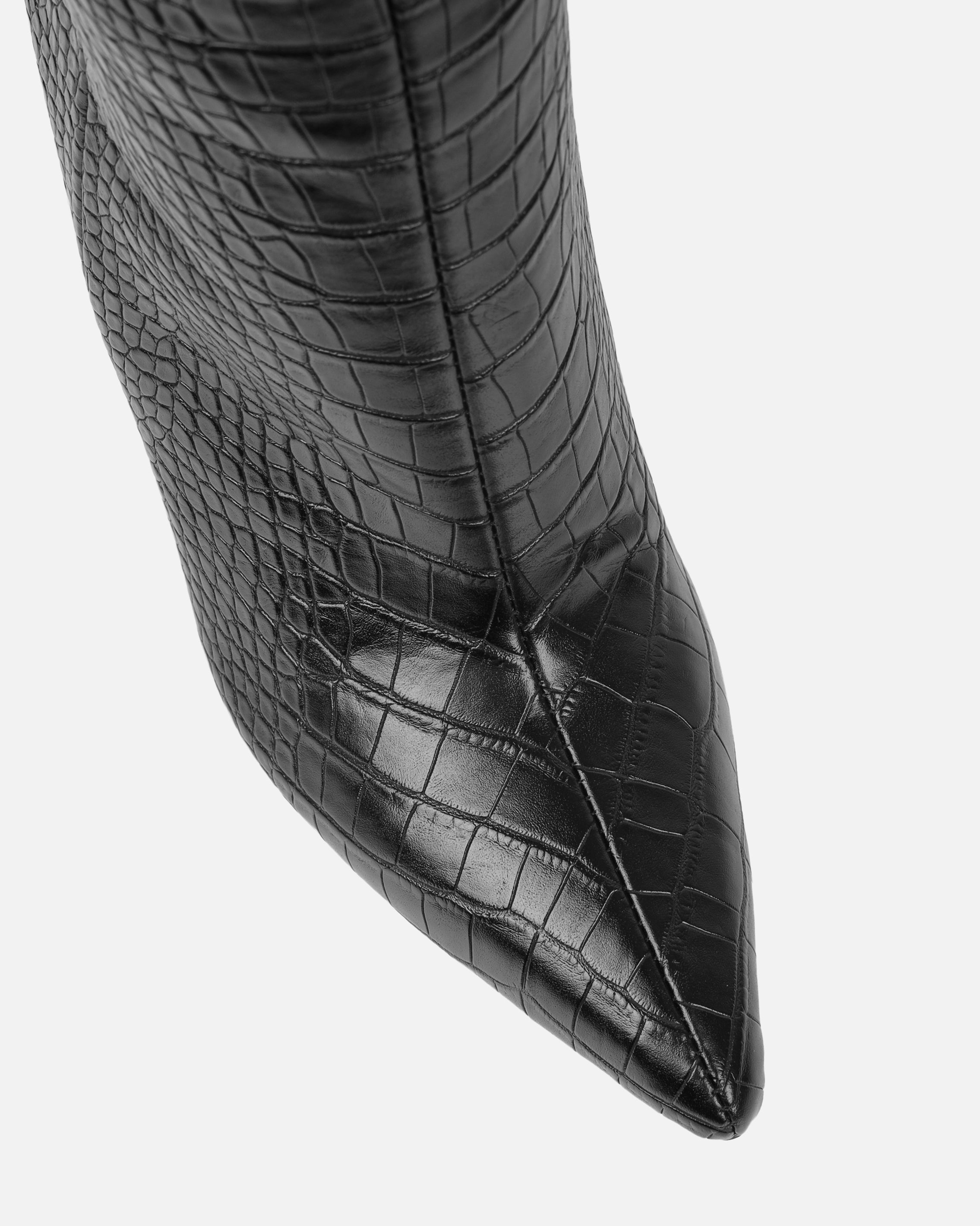 Adler Black Faux Croc Wedge Knee High Boots | SIMMI London