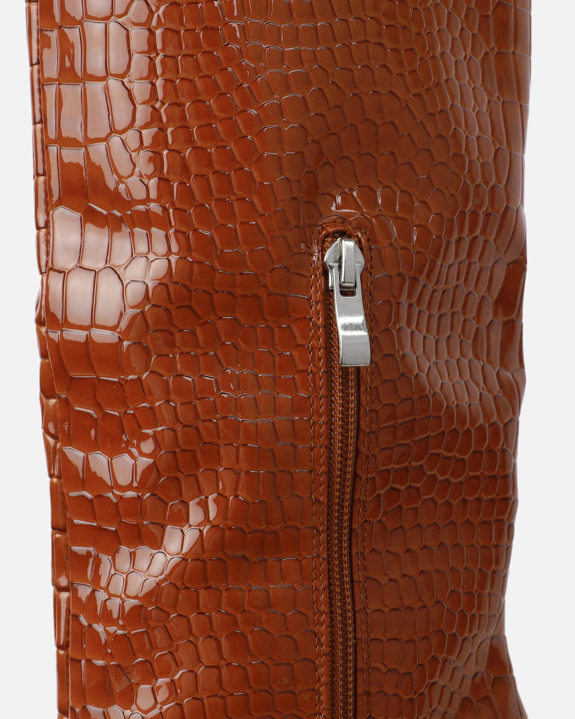 Adler Tan Faux Croc Wedge Knee High Boots | SIMMI London