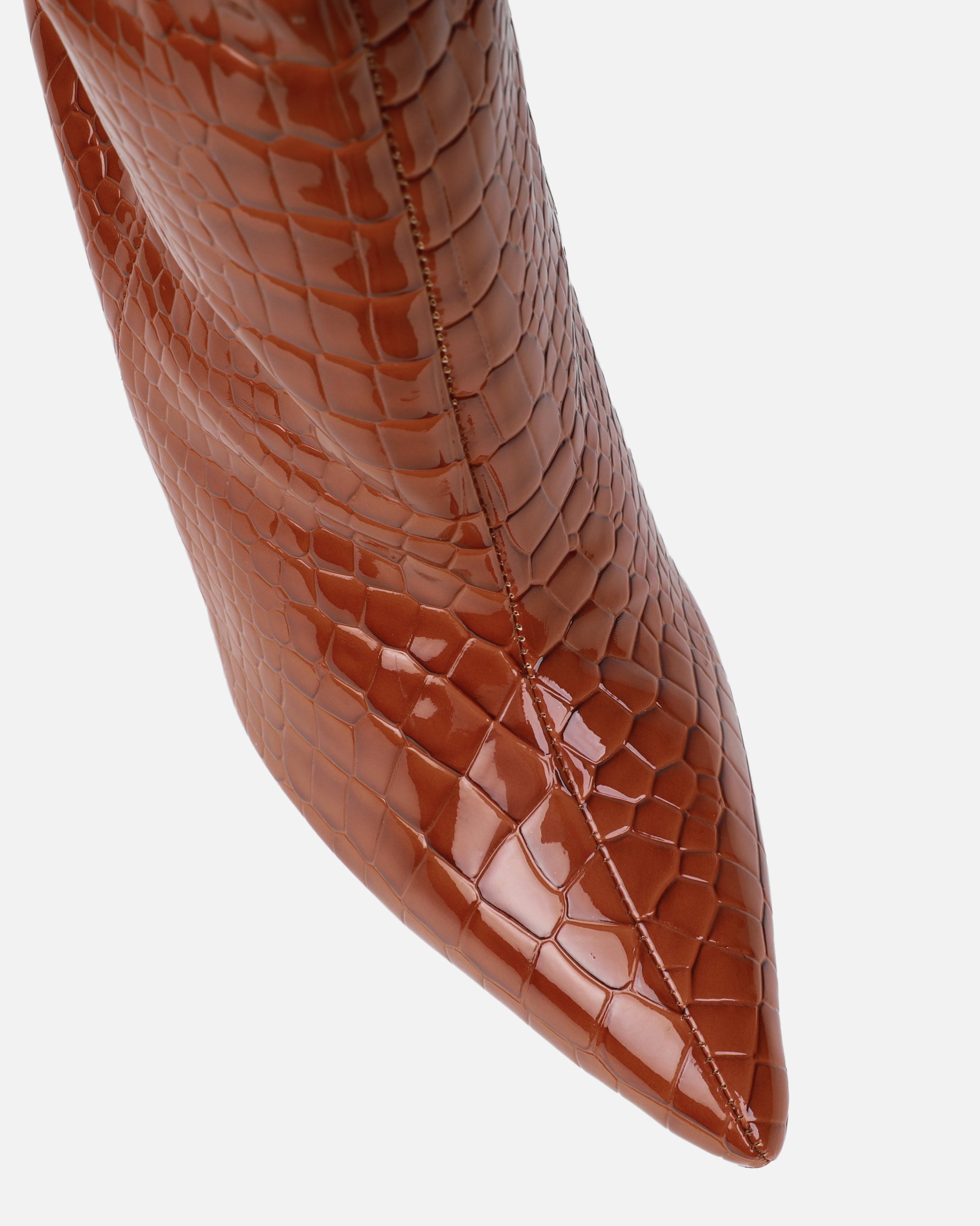 Adler Tan Faux Croc Wedge Knee High Boots | SIMMI London