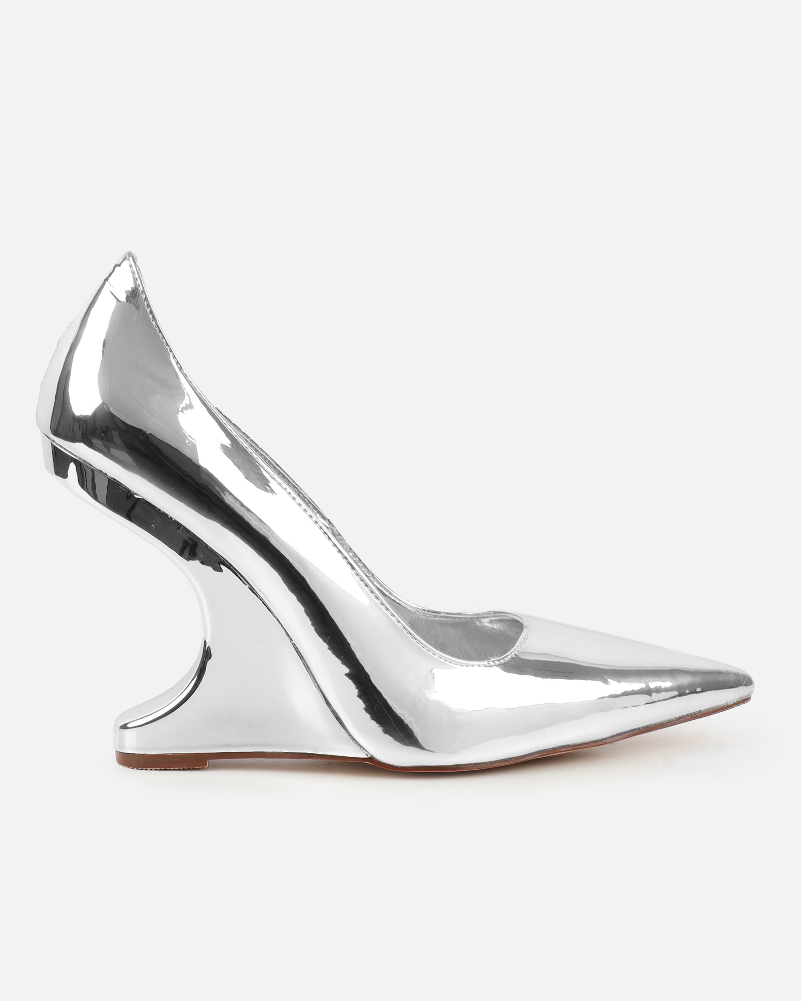Stellar Silver Mirror Wedge Court Shoes | SIMMI London