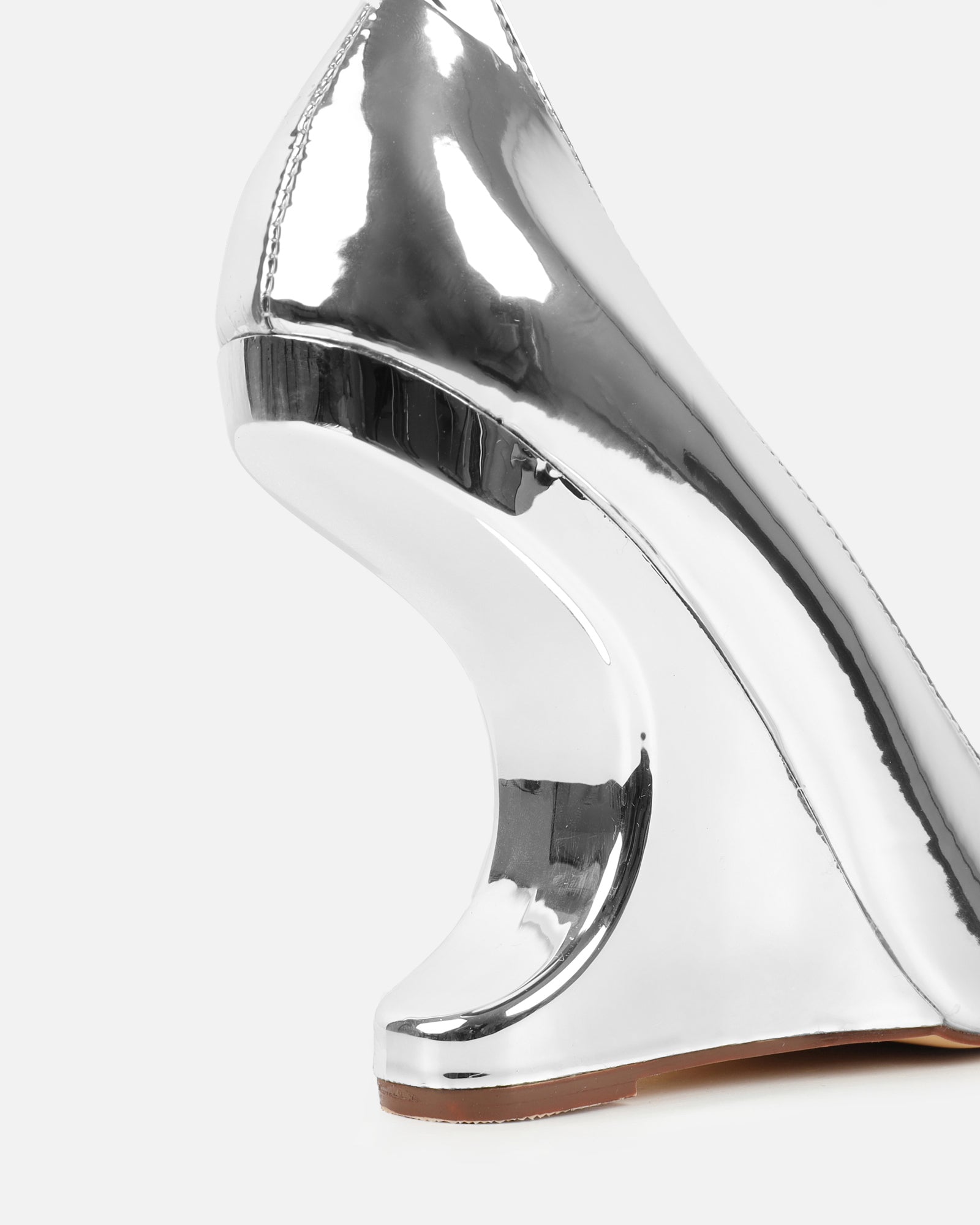 Stellar Silver Mirror Wedge Court Shoes  | SIMMI London