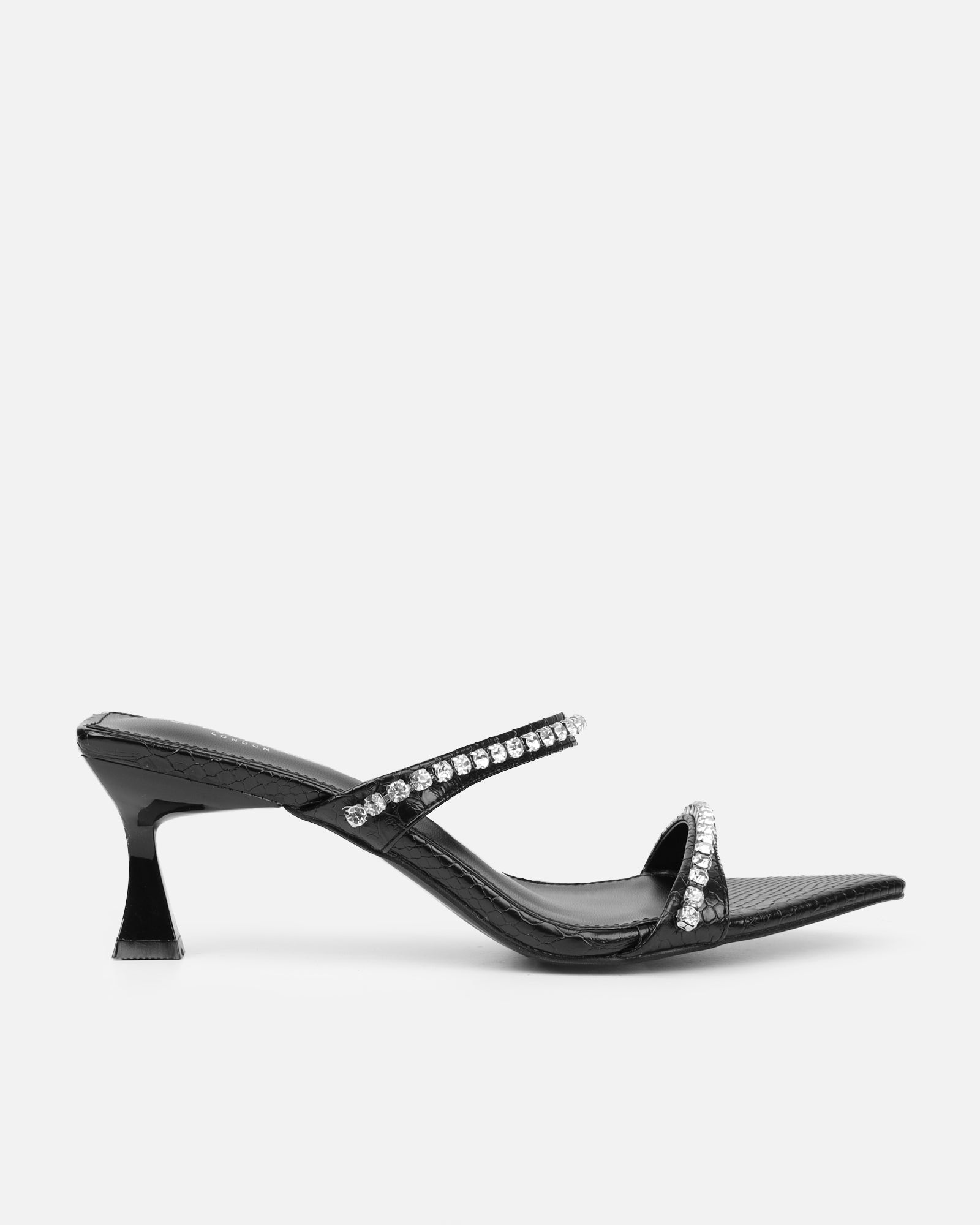 Adrienne black snake diamante low heeled sandals | SIMMI London