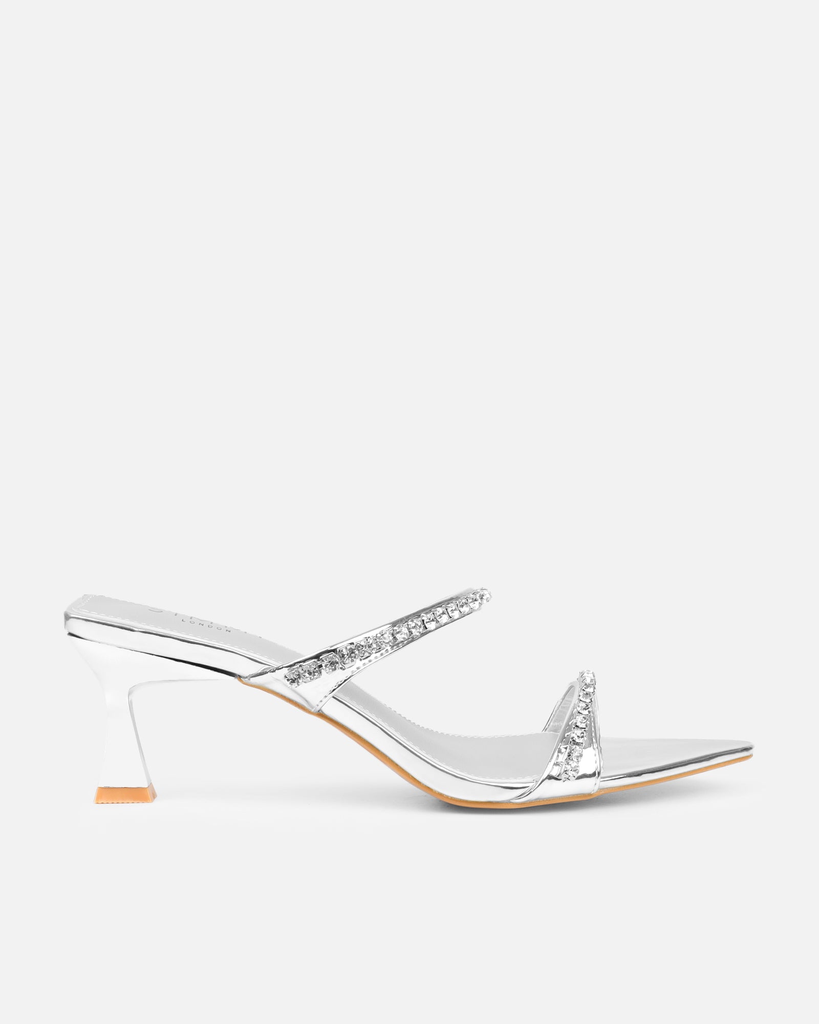 Adrienne silver mirror diamante low heeled sandals | SIMMI London