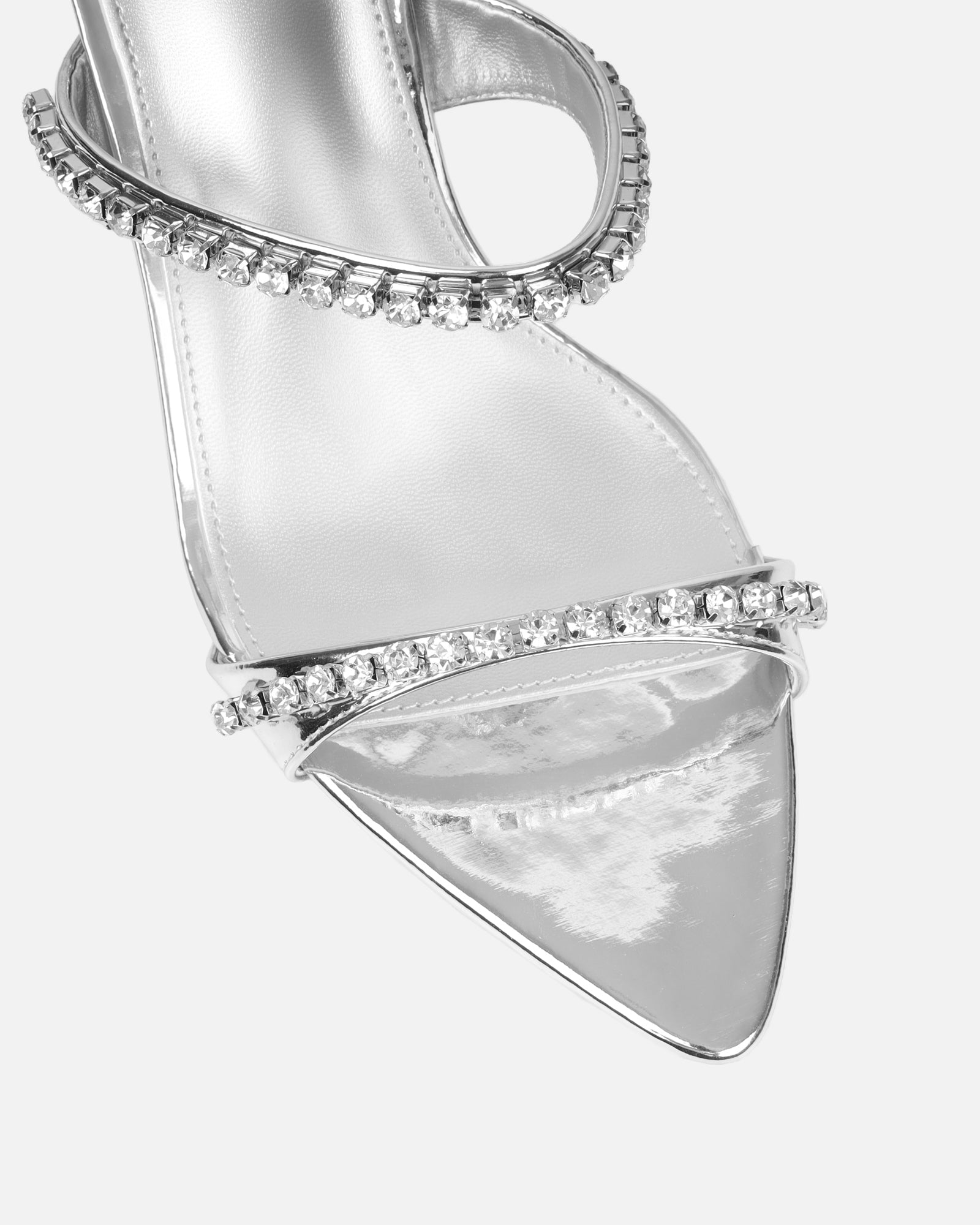 Adrienne silver mirror diamante low heeled sandals | SIMMI London
