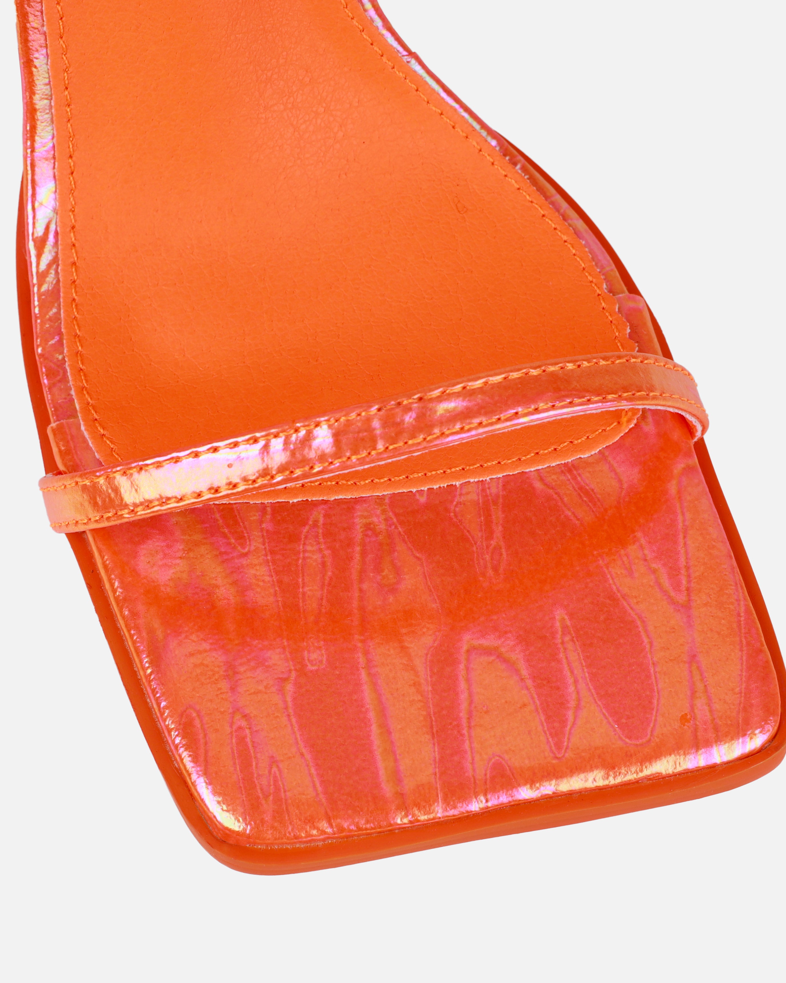 Aeros Orange Square Toe Strappy Stiletto Mid Heels | SIMMI London