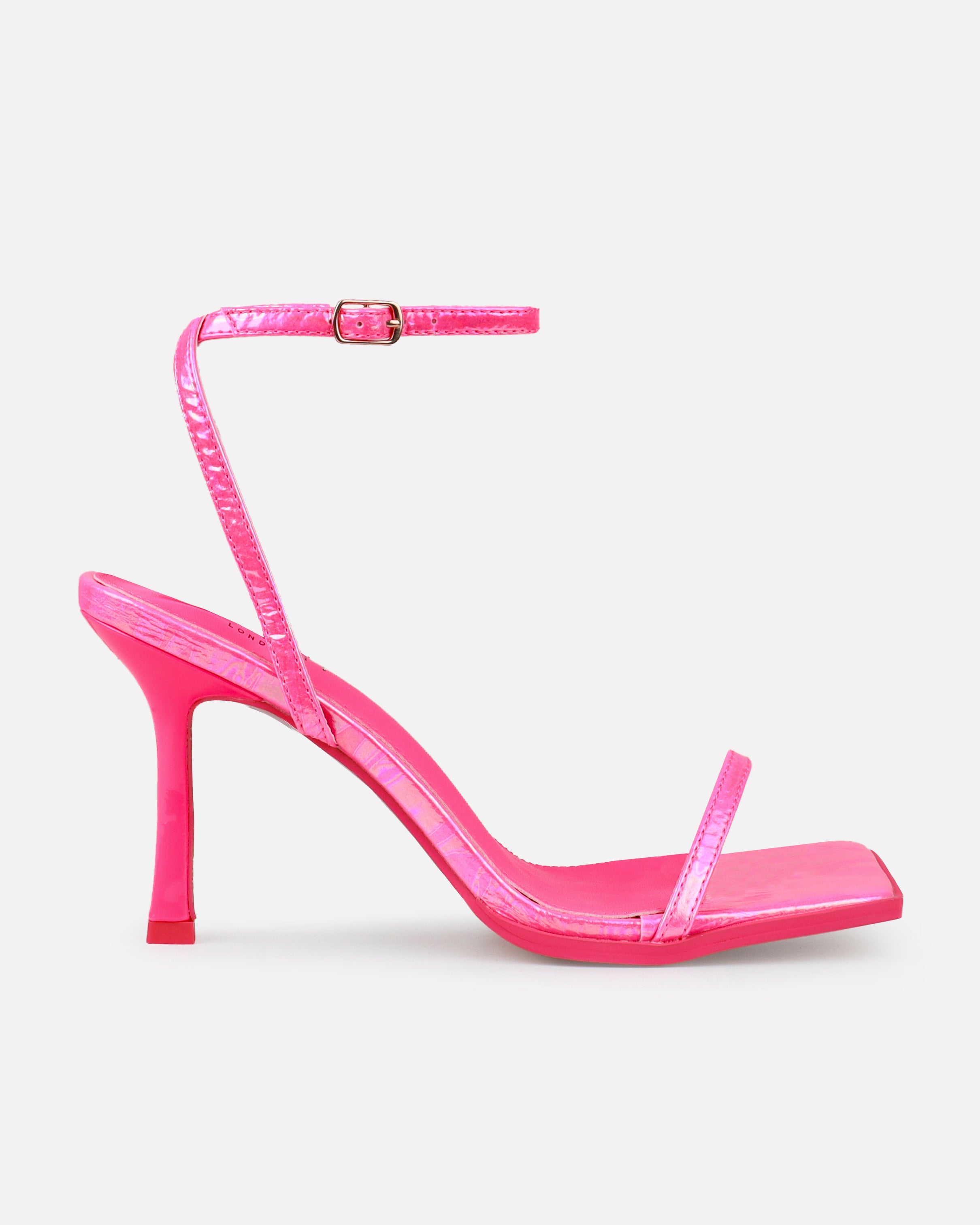 Aeros Pink Square Toe Strappy Stiletto Mid Heels | SIMMI London