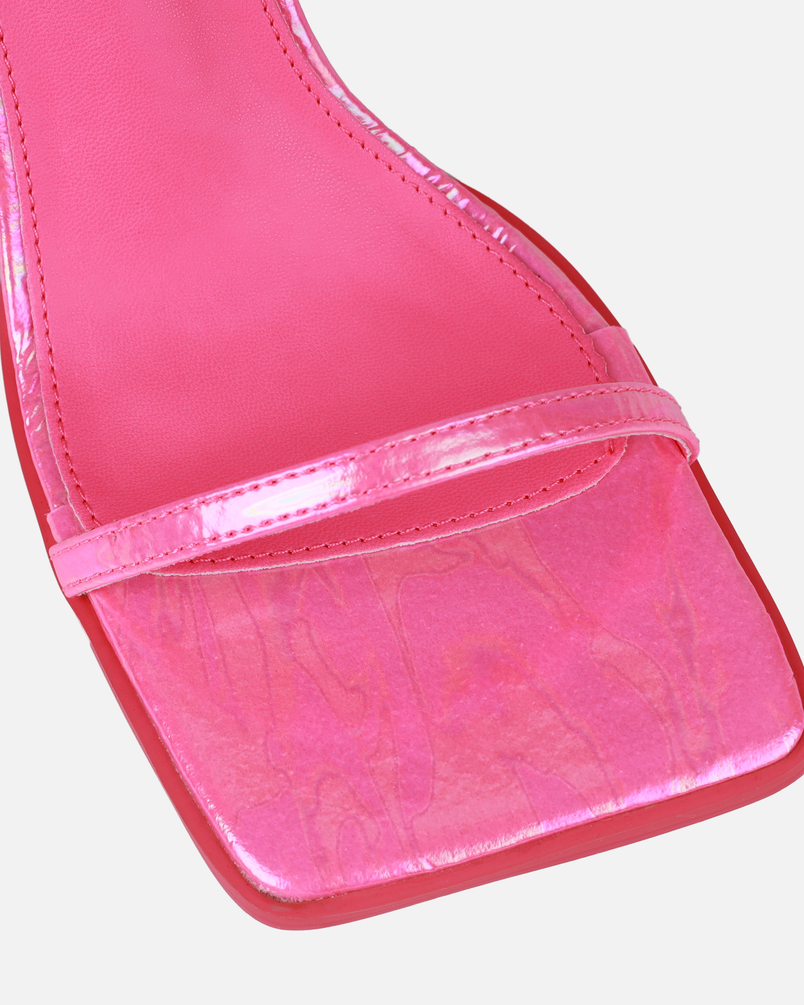 Aeros Pink Square Toe Strappy Stiletto Mid Heels | SIMMI London