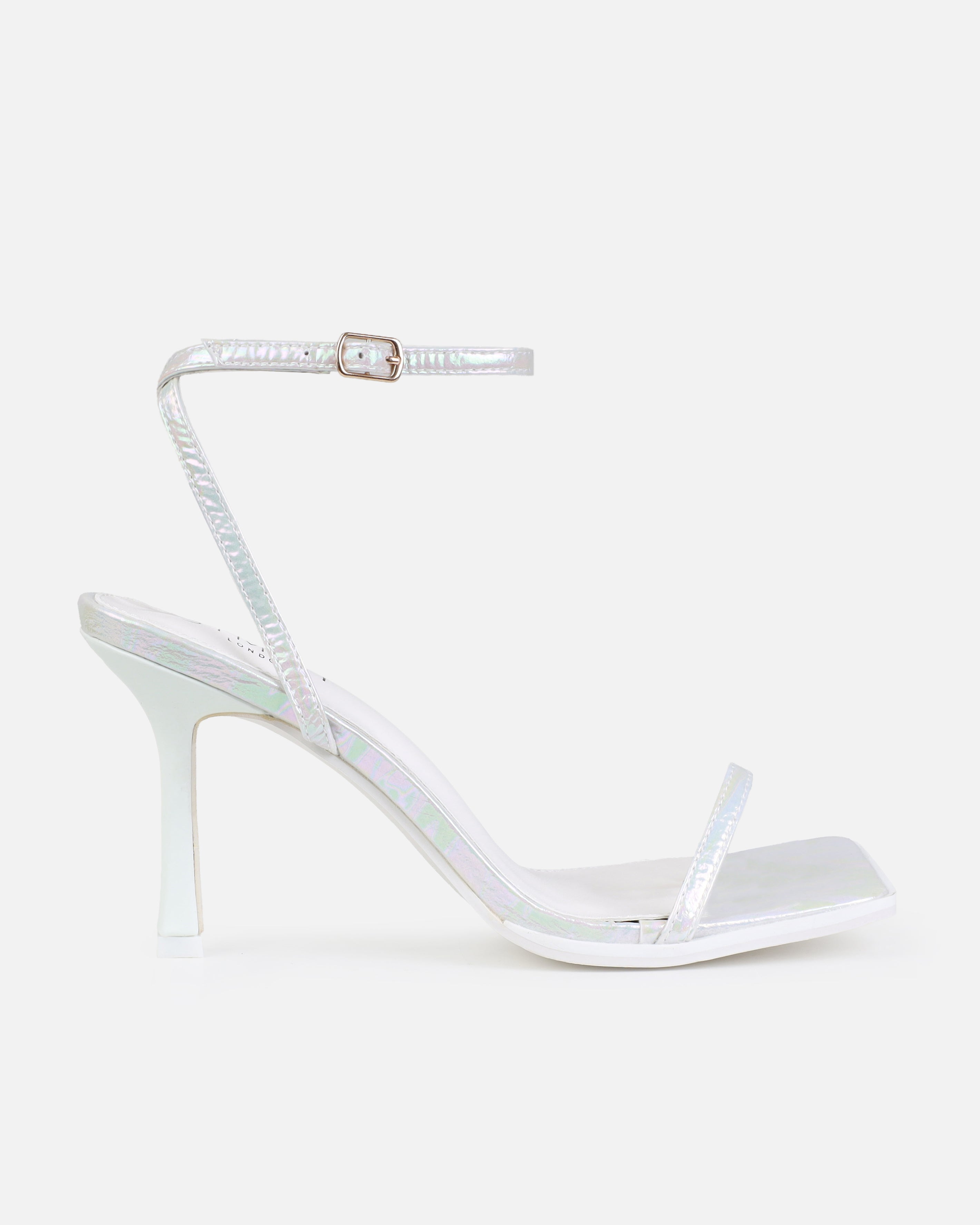 Aeros White Square Toe Strappy Stiletto Mid Heels | SIMMI London