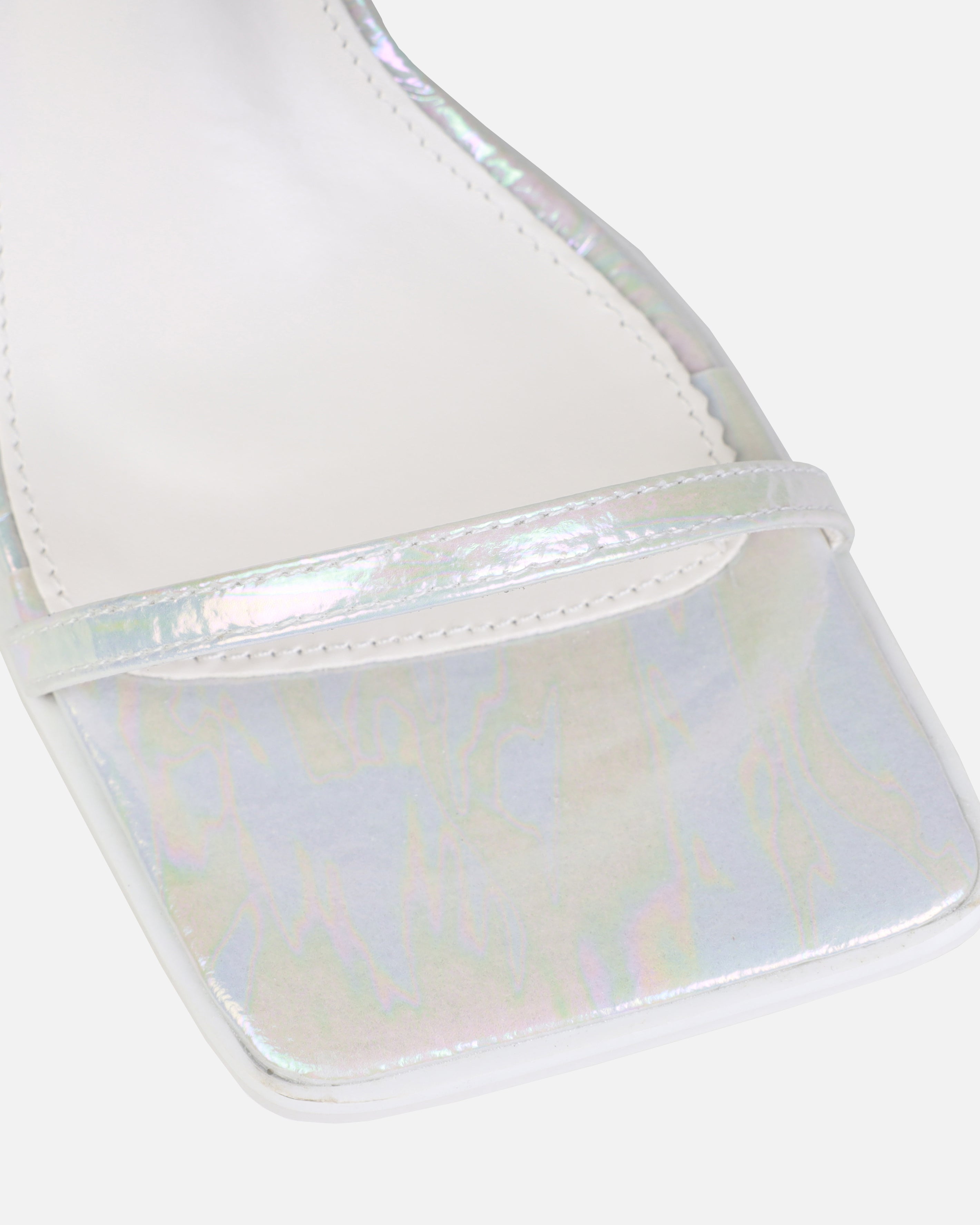 Aeros White Square Toe Strappy Stiletto Mid Heels | SIMMI London